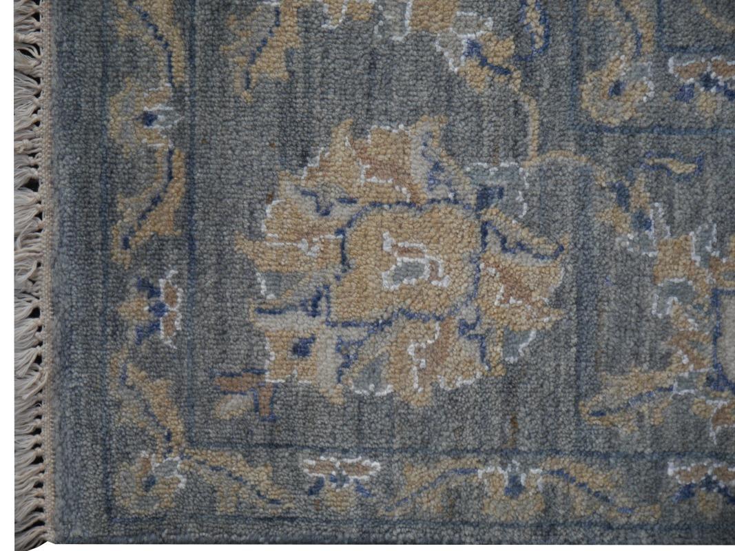 Wool Farahan Sarouk Design Rug Contemporary Grey Blue and Beige Hand Knotted For Sale
