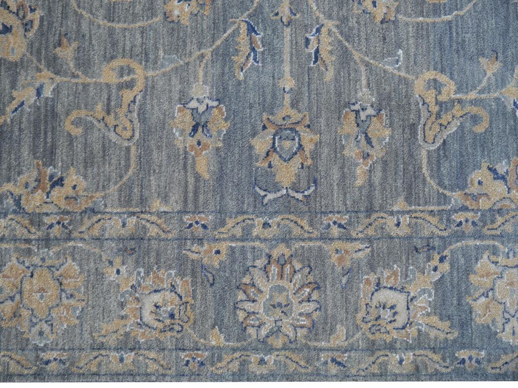 Farahan Sarouk Design Rug Contemporary Grey Blue and Beige Hand Knotted For Sale 2