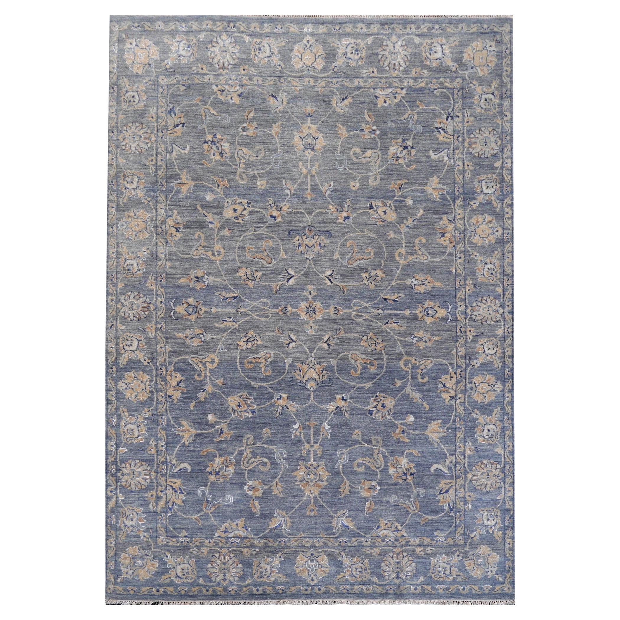 Farahan Sarouk Design Rug Contemporary Grey Blue and Beige Hand Knotted