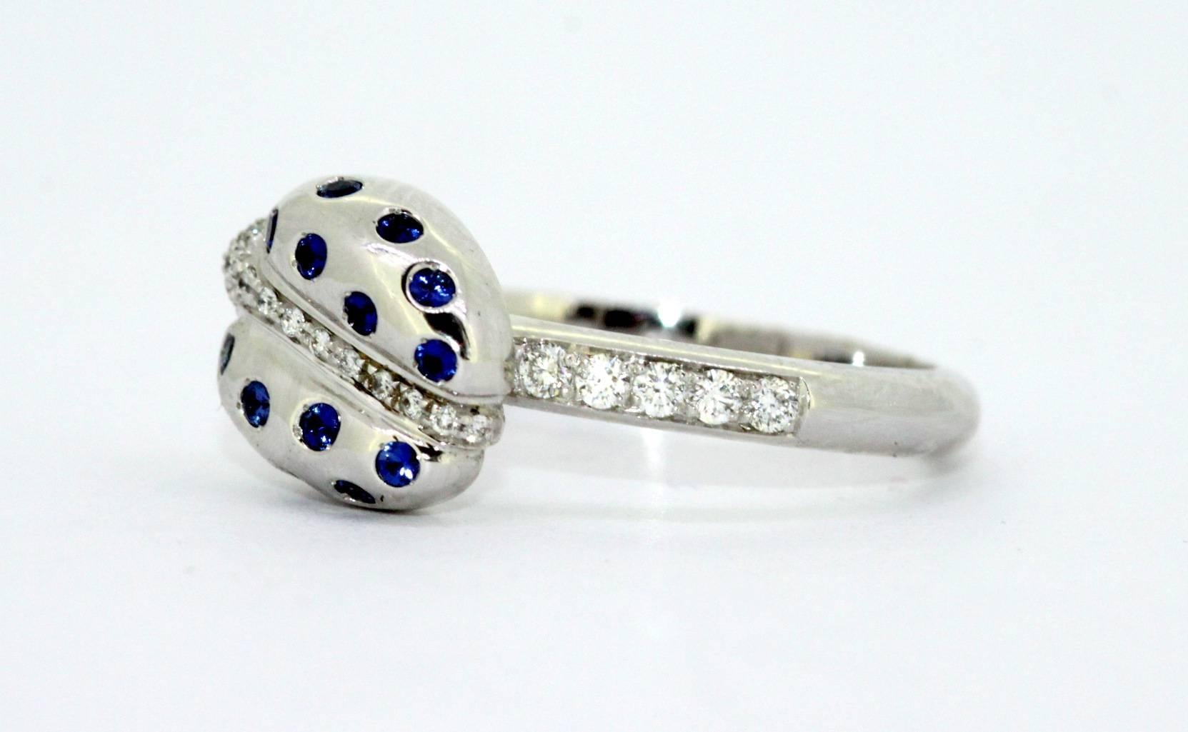 Faraone, 18 Karat Gold Ladies Ladybird Ring with Diamonds and Blue Sapphire 1