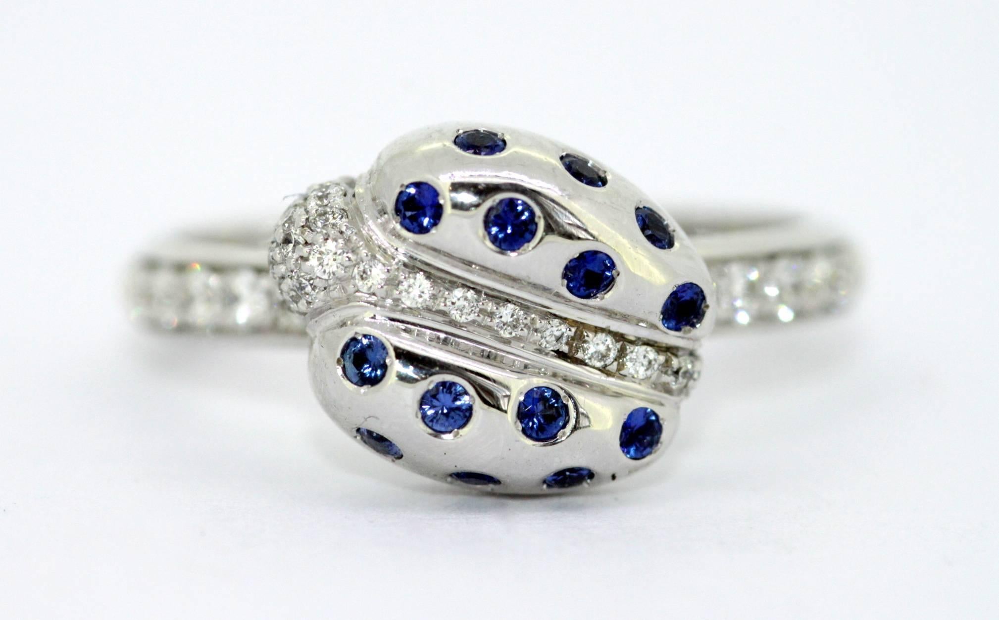 Faraone, 18 Karat Gold Ladies Ladybird Ring with Diamonds and Blue Sapphire 2