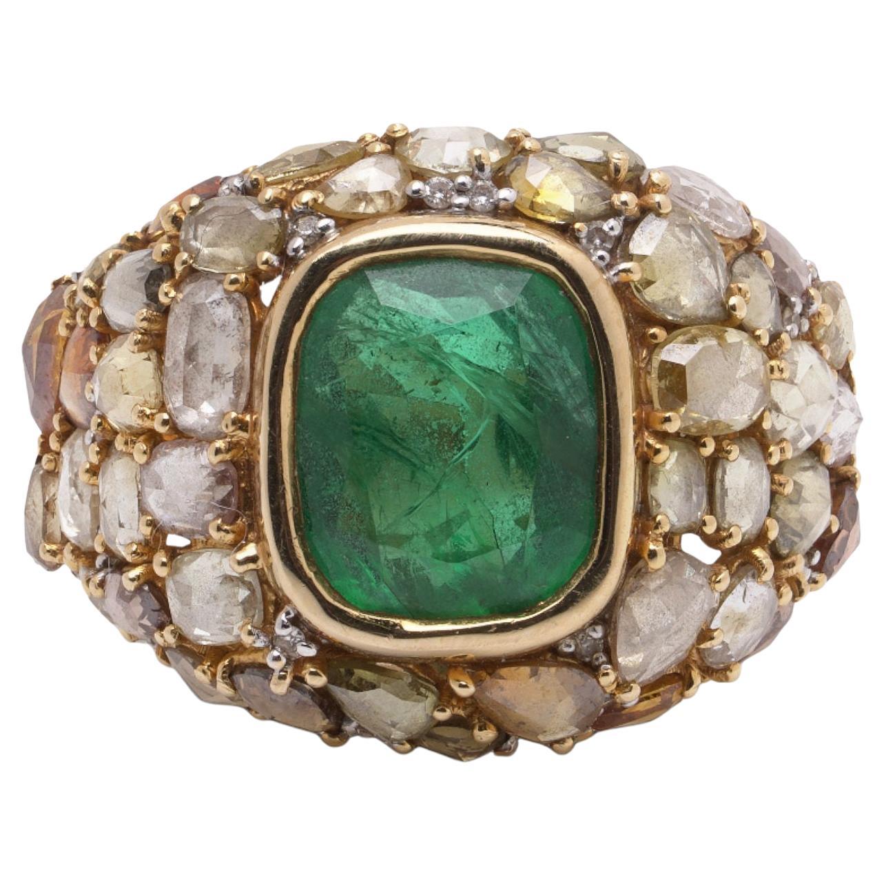 Faraone 18KT Gold Emerald 
Diamond Ring For Sale