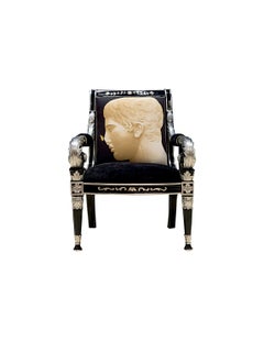 Faraone-Canc Black & Silver Armchair w Printed Fabric, Paolo Canciani & Zanaboni