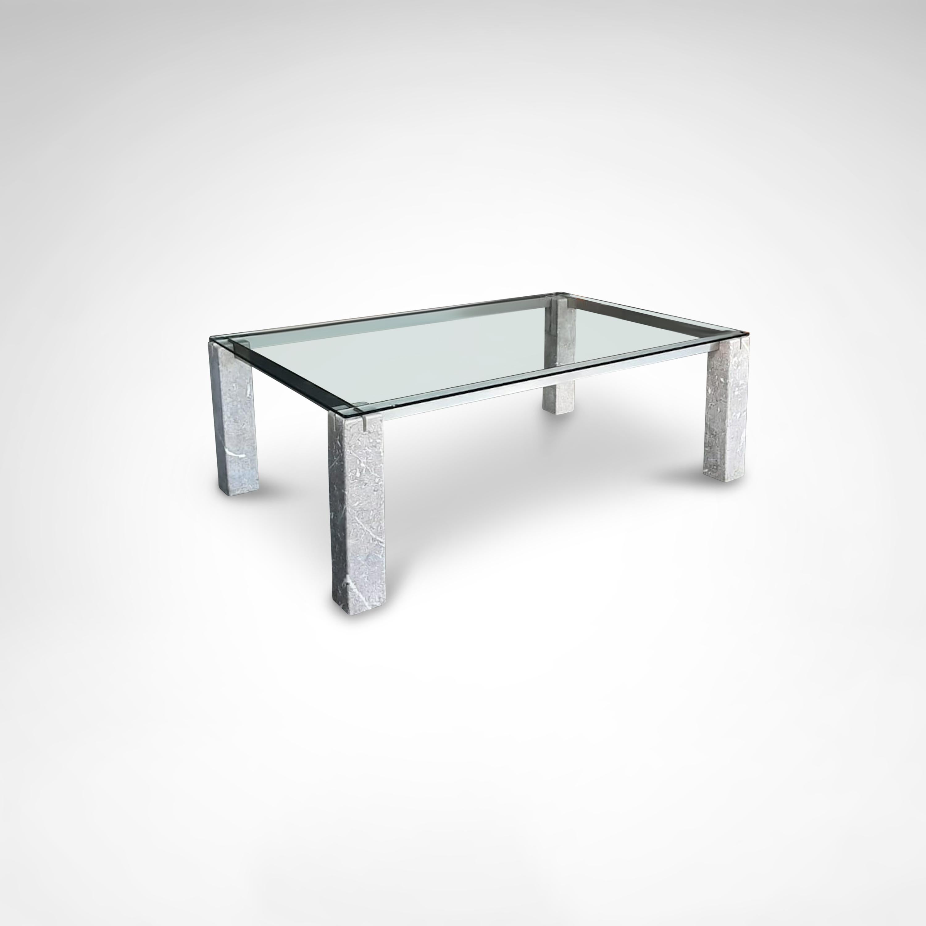 Faraone Glass and Marble Dining Table by Renato Polidori for Skipper Italy 1980s In Good Condition In Sas van Gent, NL