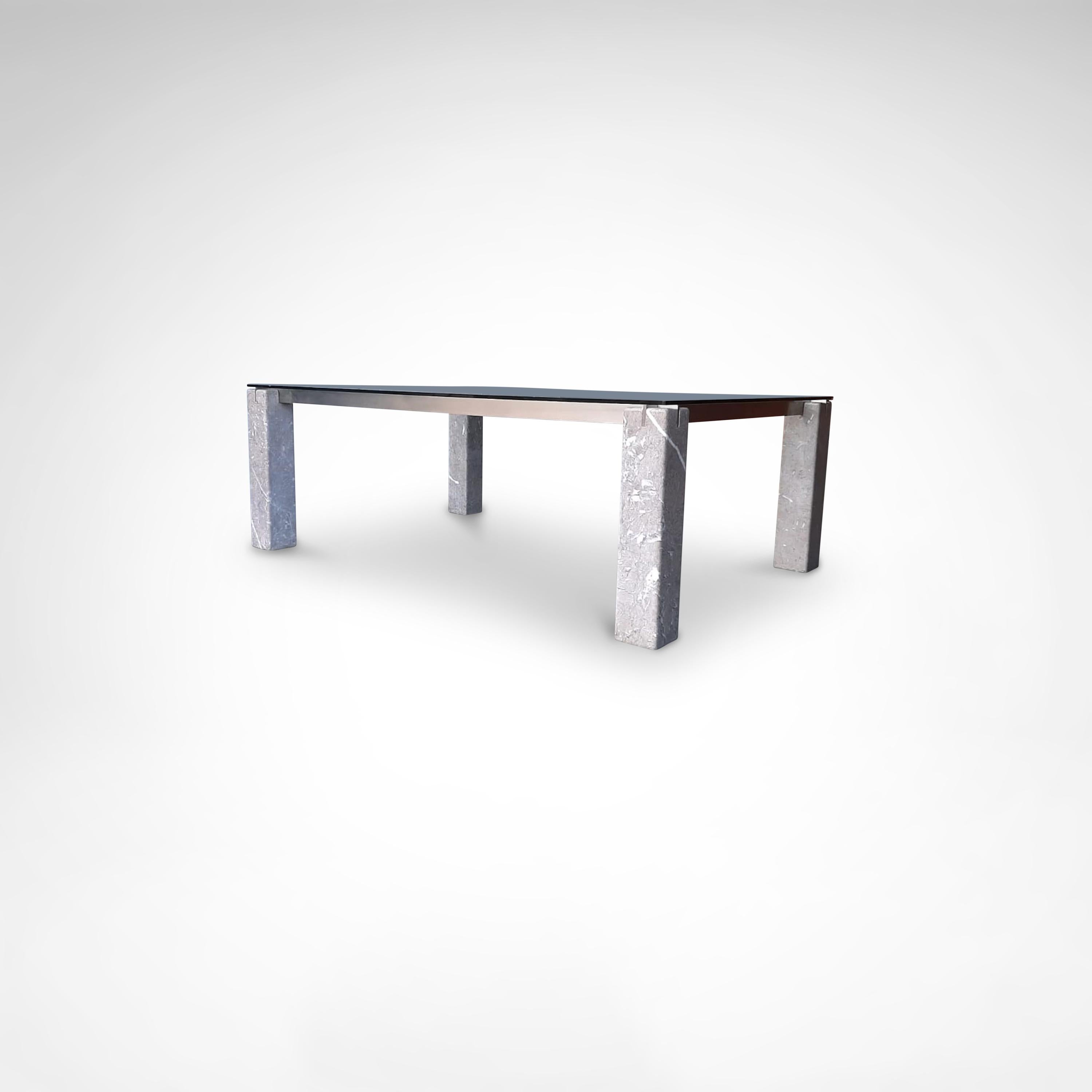 Modern Faraone Glass and Marble Dining Table by Renato Polidori for Skipper Italy 1980s