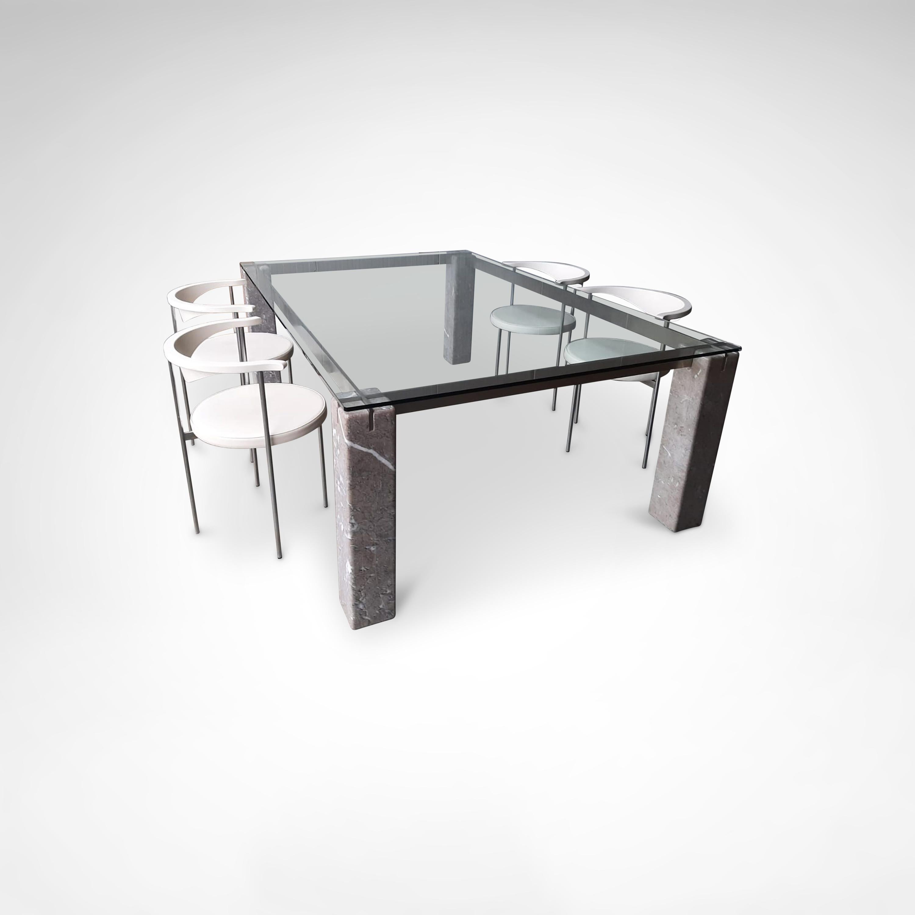 Faraone Glass and Marble Dining Table by Renato Polidori for Skipper Italy 1980s 7