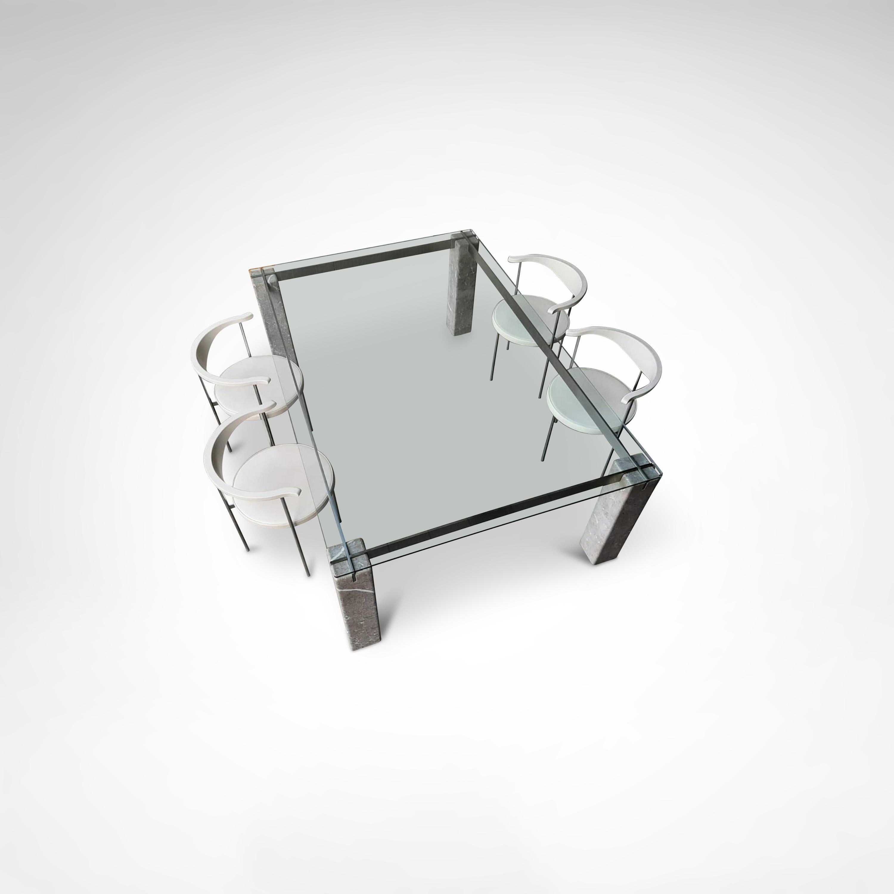 Faraone Glass and Marble Dining Table by Renato Polidori for Skipper Italy 1980s 8