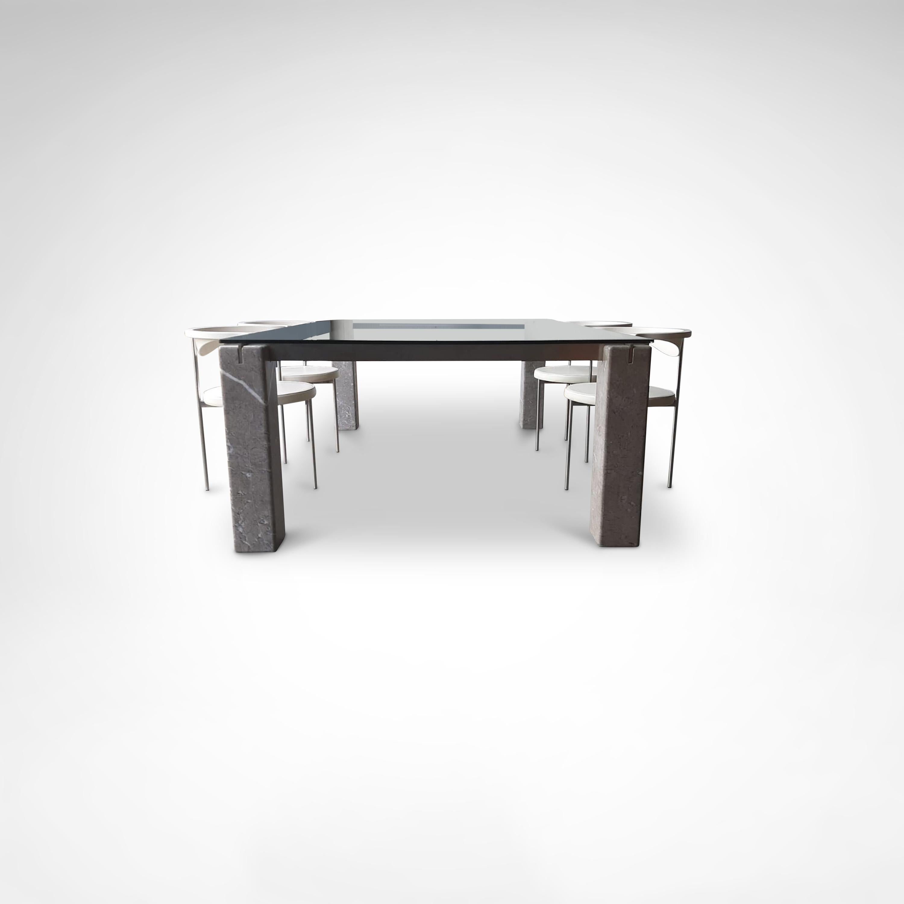 Faraone Glass and Marble Dining Table by Renato Polidori for Skipper Italy 1980s 9