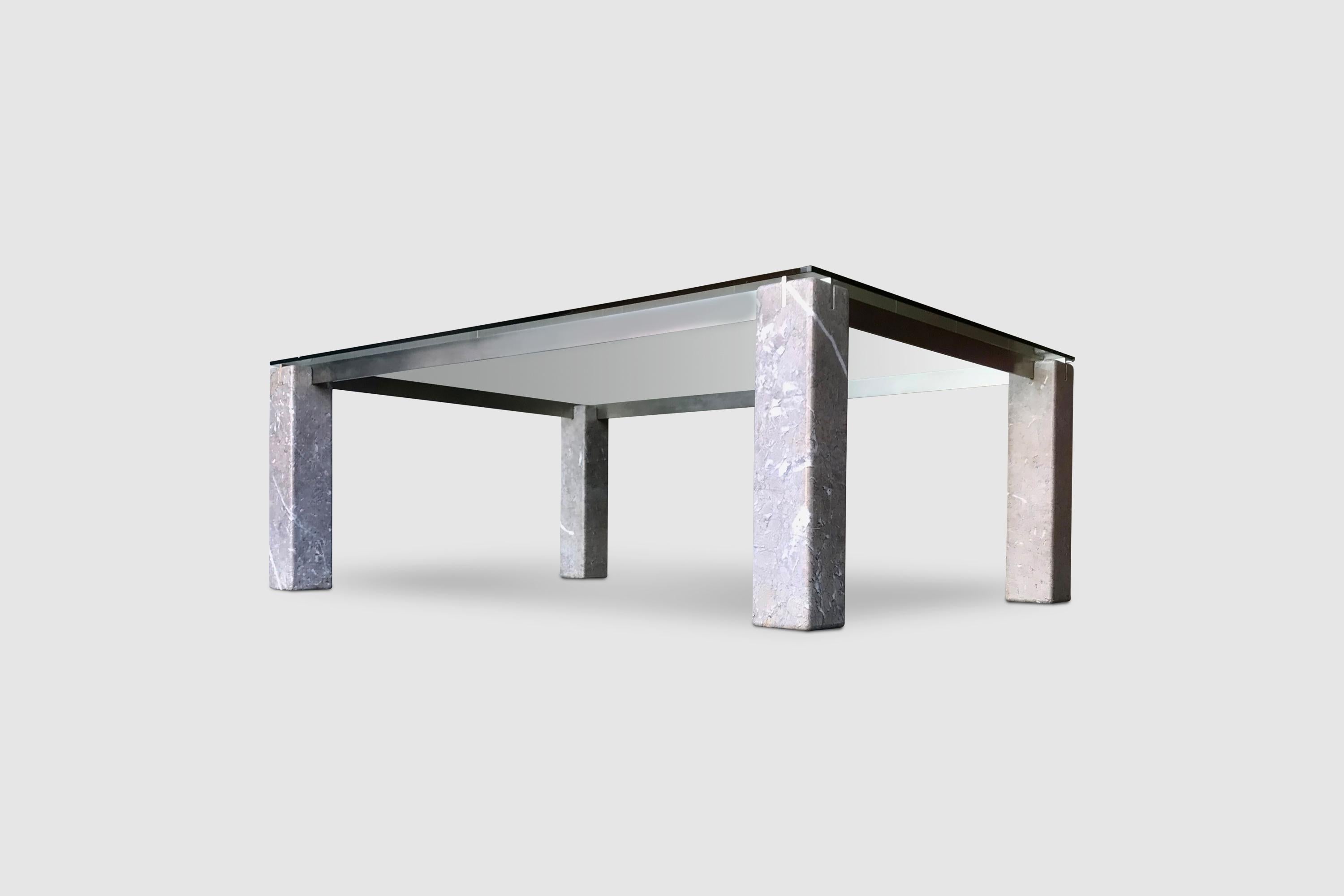 Modern Faraone Glass and Marble Dining Table by Renato Polidori for Skipper Italy 1980s For Sale