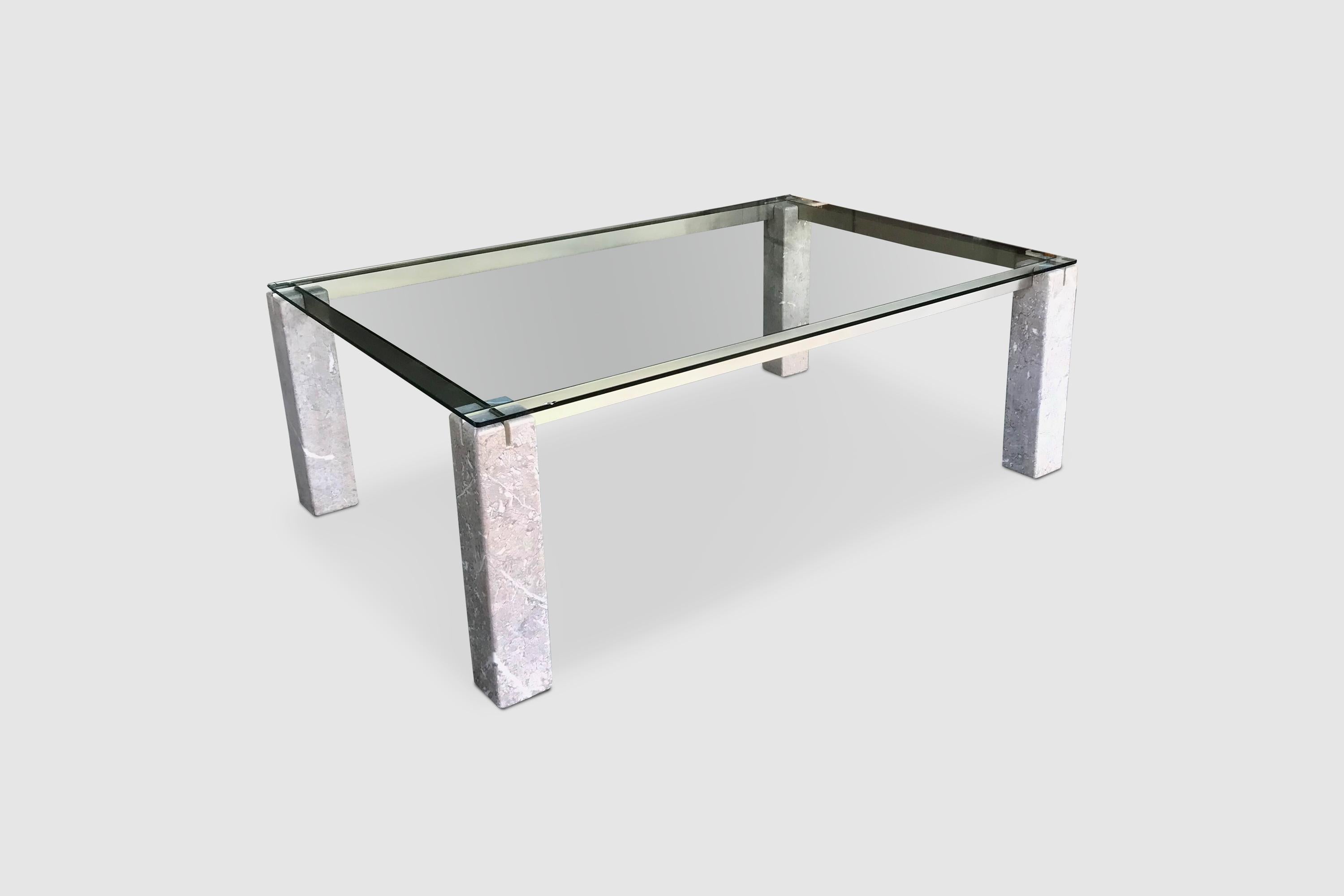 Italian Faraone Glass and Marble Dining Table by Renato Polidori for Skipper Italy 1980s For Sale