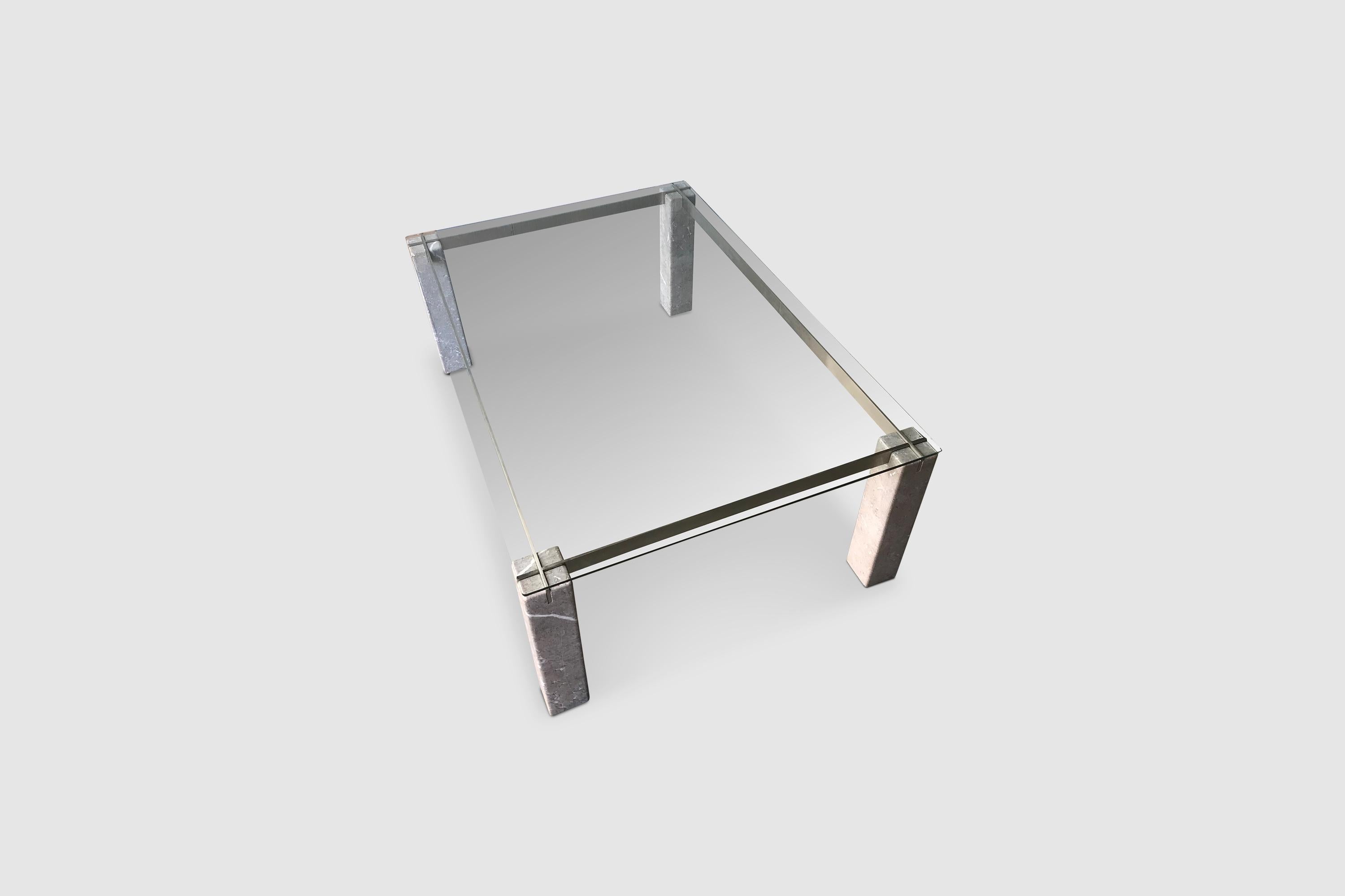 Stainless Steel Faraone Glass and Marble Dining Table by Renato Polidori for Skipper Italy 1980s For Sale