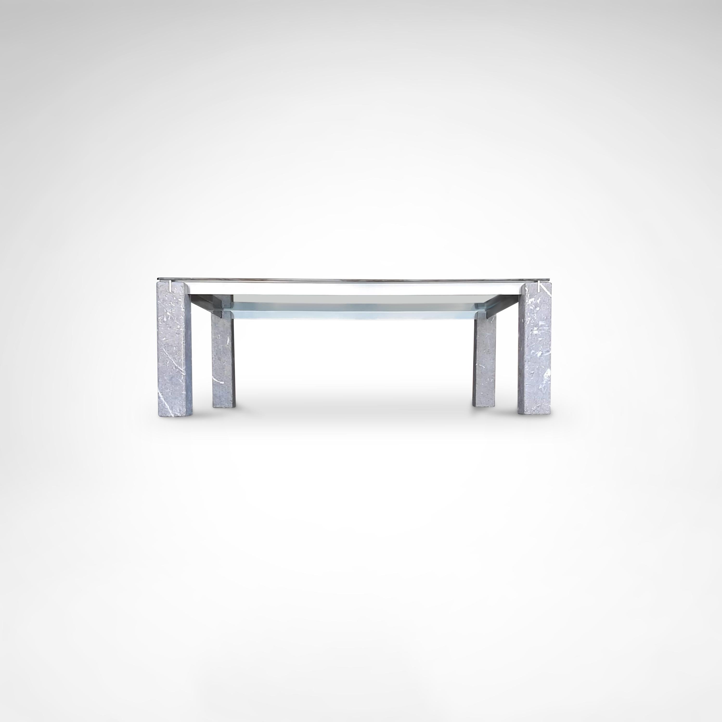 Italian Faraone Glass and Marble Dining Table by Renato Polidori for Skipper Italy 1980s