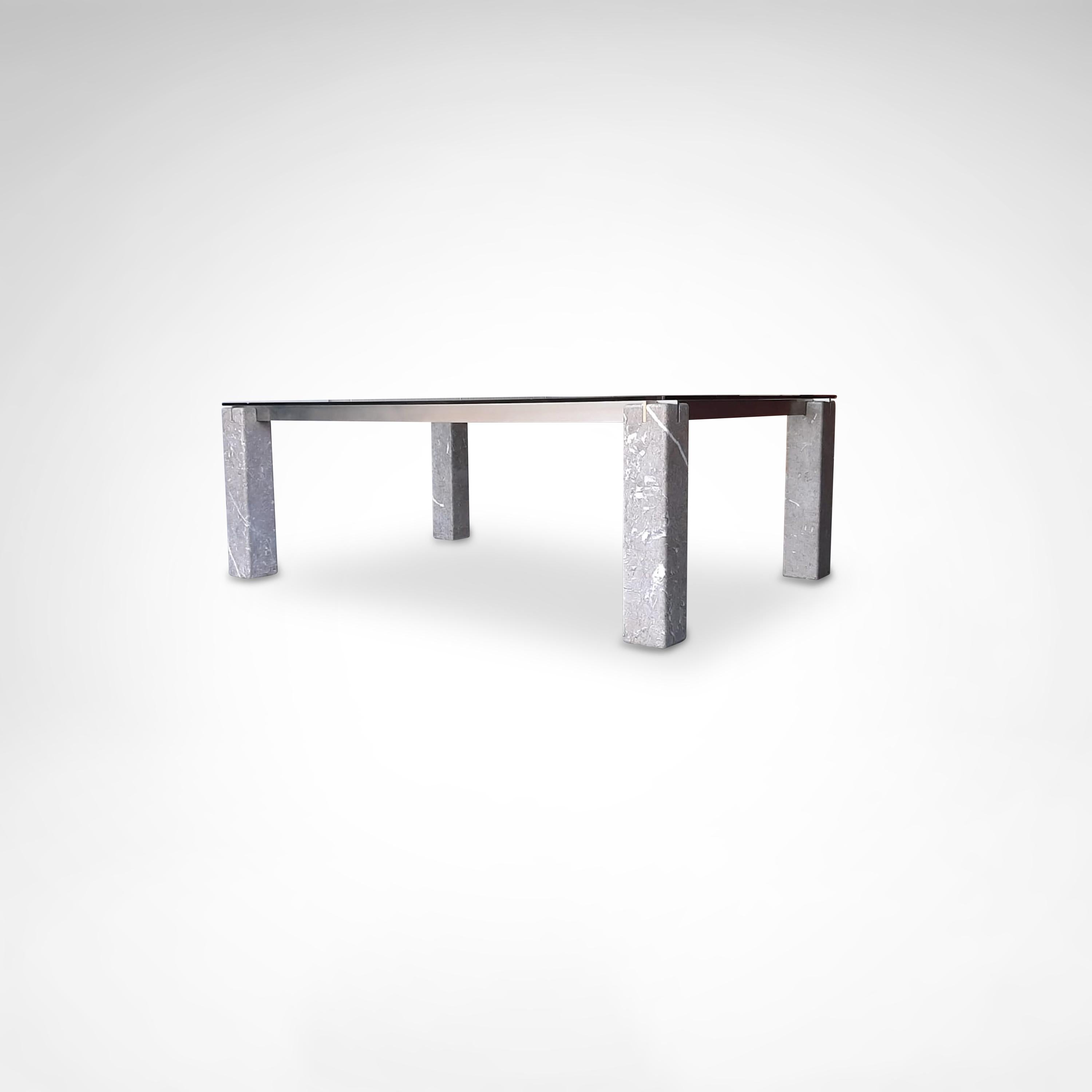 Faraone Glass and Marble Dining Table by Renato Polidori for Skipper Italy 1980s 1