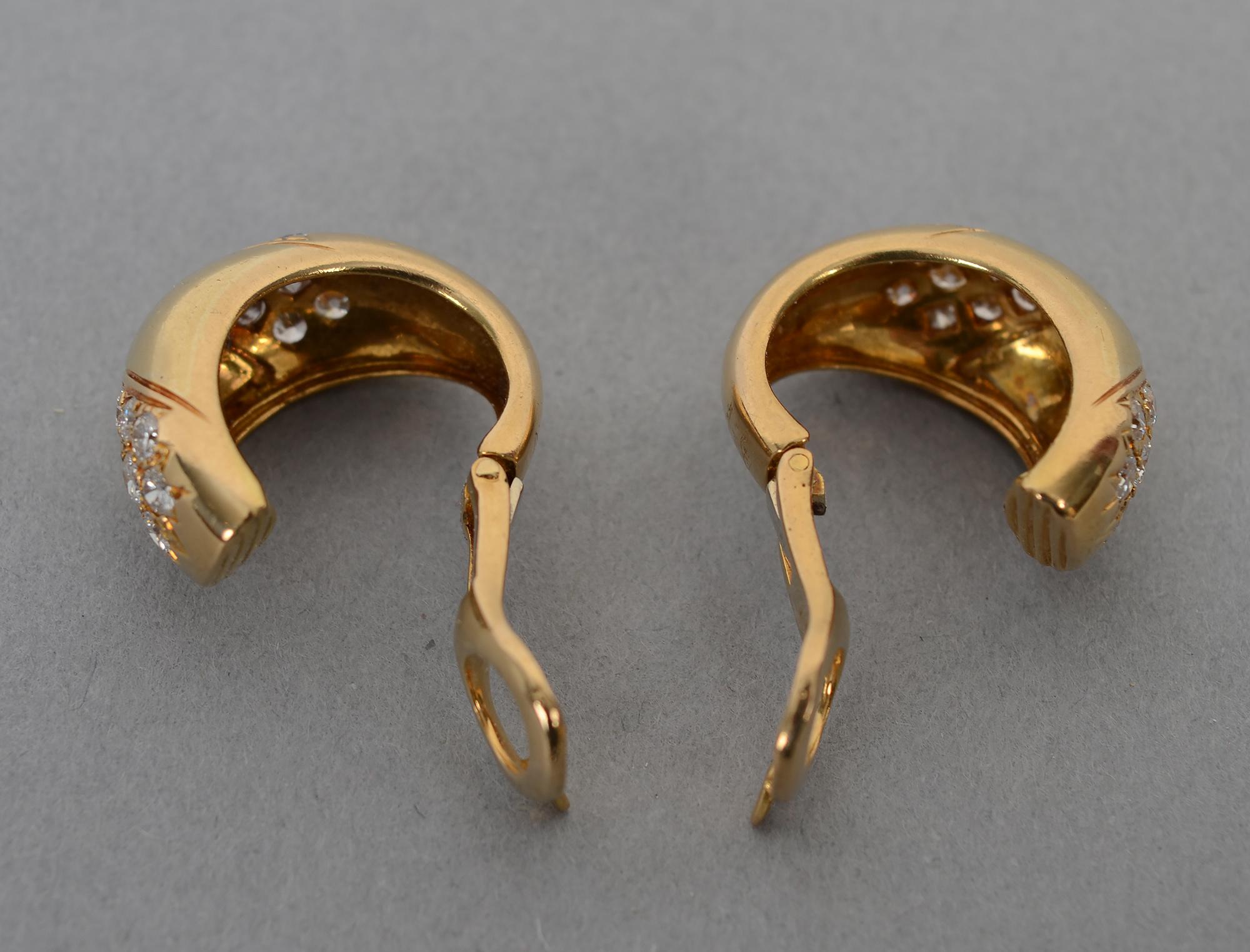 Women's or Men's Faraone Gold Diamond Half Hoop Earrings