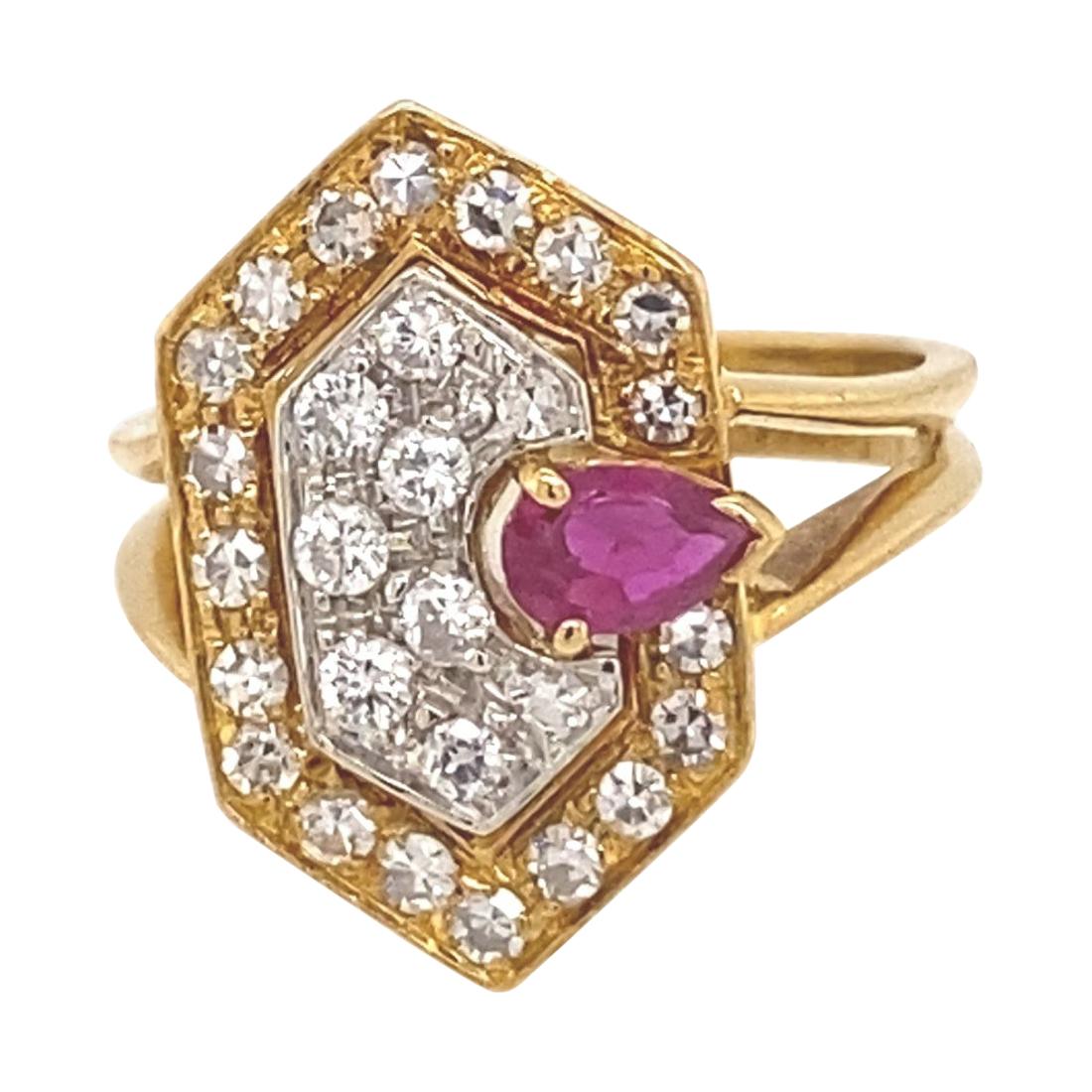 Faraone Mennella 18K Gold Ruby & Diamond Cocktail Ring For Sale