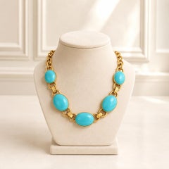 Collar ajustable de Faraone Mennella, de oro amarillo de 18 quilates, con eslabones abiertos y una turquesa grande
