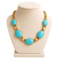 Collar ajustable de Faraone Mennella, de oro amarillo de 18 quilates, con eslabones abiertos y una turquesa grande