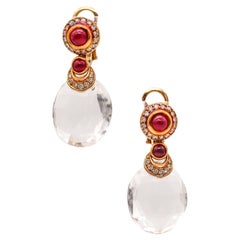 Retro Faraone Mennella Dangle Earrings In 18Kt Gold With 21.82 Ctw Diamonds And Rubies