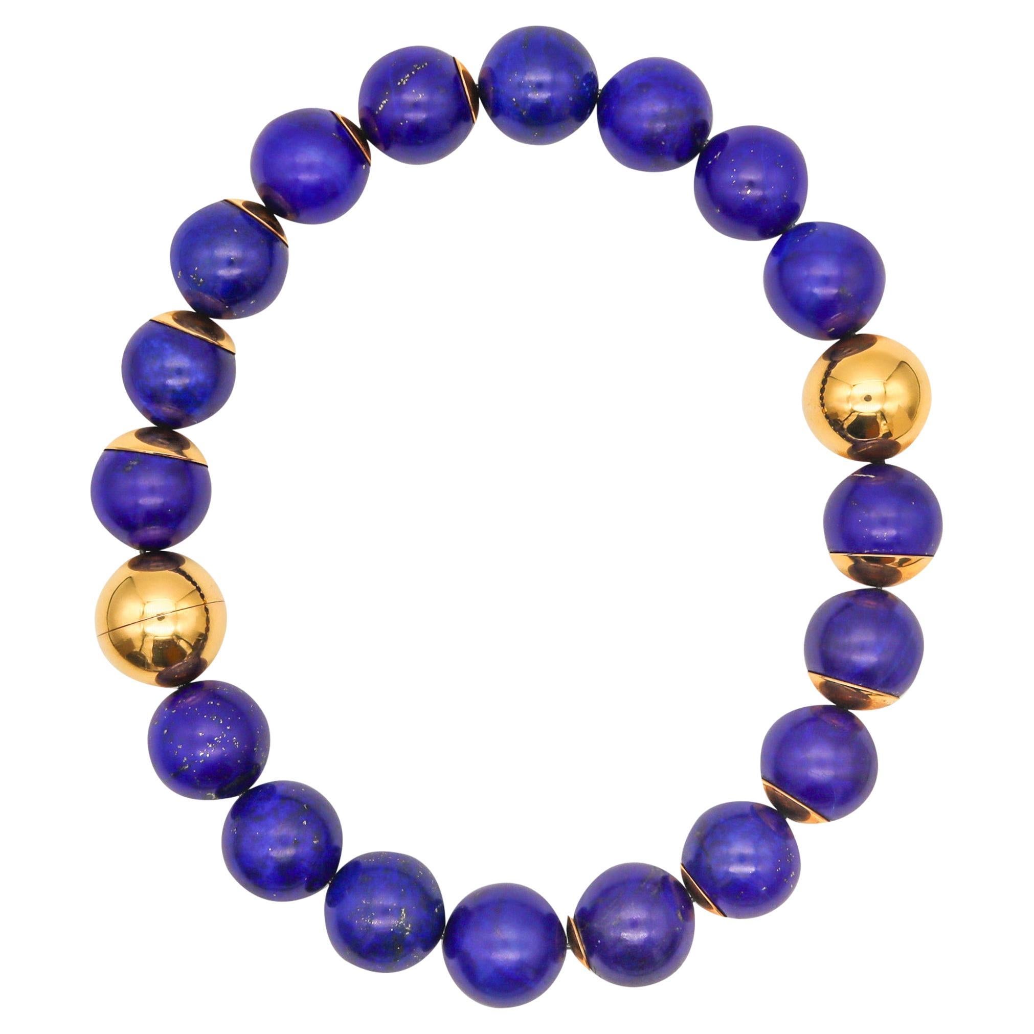 Faraone Mennella, collier moderniste en or jaune 18 carats et lapis-lazuli bleu