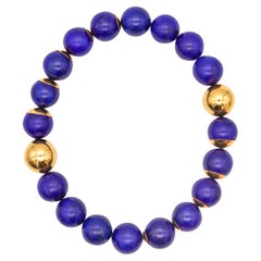 Retro Faraone Mennella Modernist Blue Lapis Lazuli Necklace In 18Kt Yellow Gold