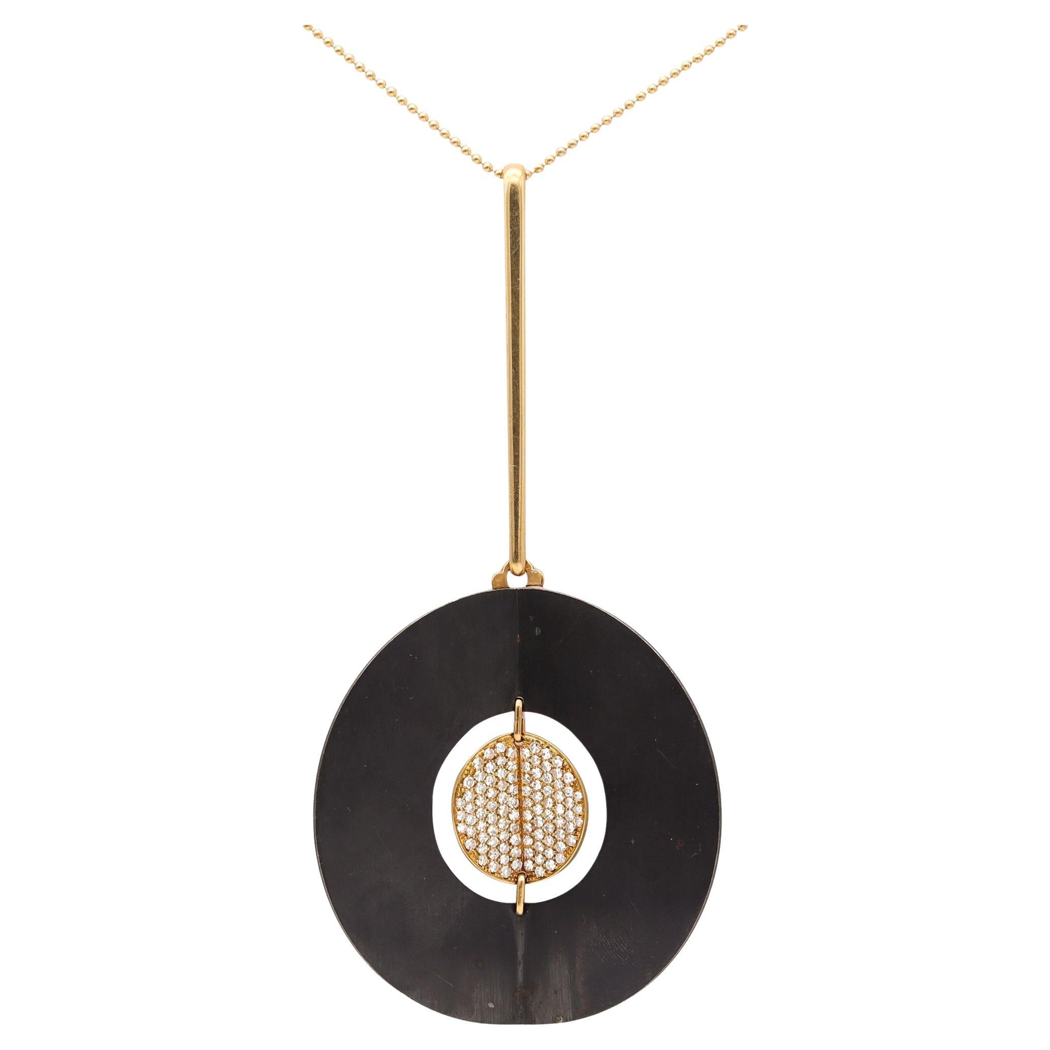 FARAONE MENNELLA Modernist Necklace In 18Kt Yellow Gold Steel 
VS Diamonds For Sale