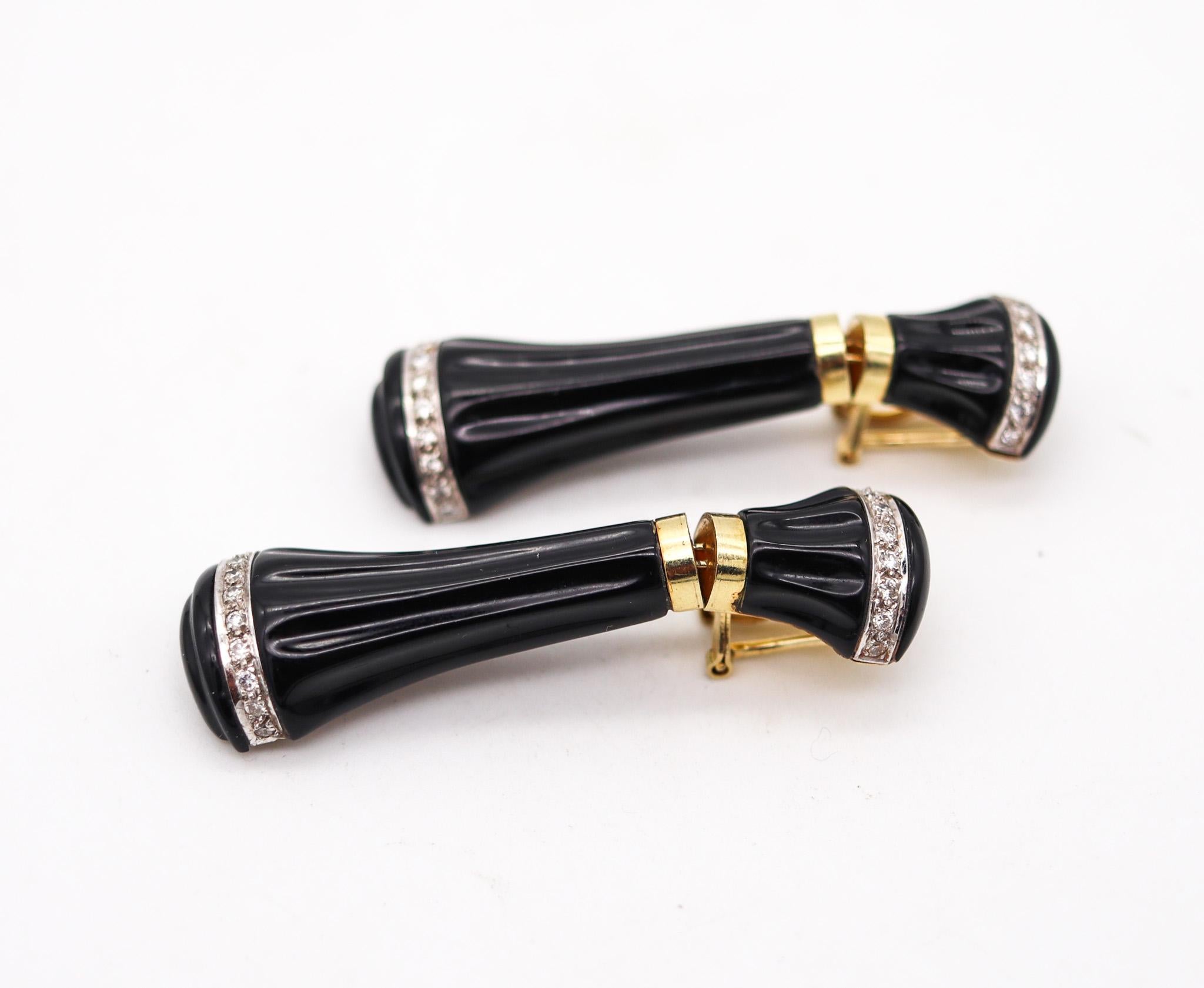 Modernist FARAONE MENELLA Onyx Dangle Drop Earrings In 18Kt Yellow Gold With Diamonds For Sale