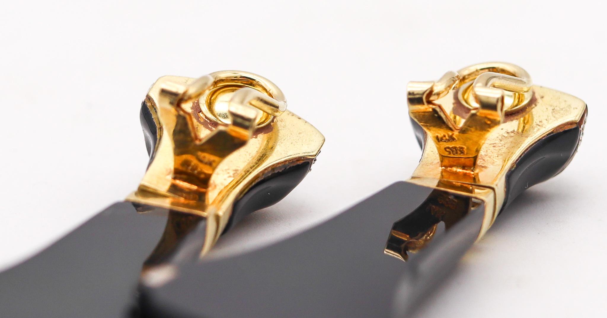 Women's Faraone Mennella Onyx Dangle Drop Earrings In 18Kt Yellow Gold With Diamonds For Sale