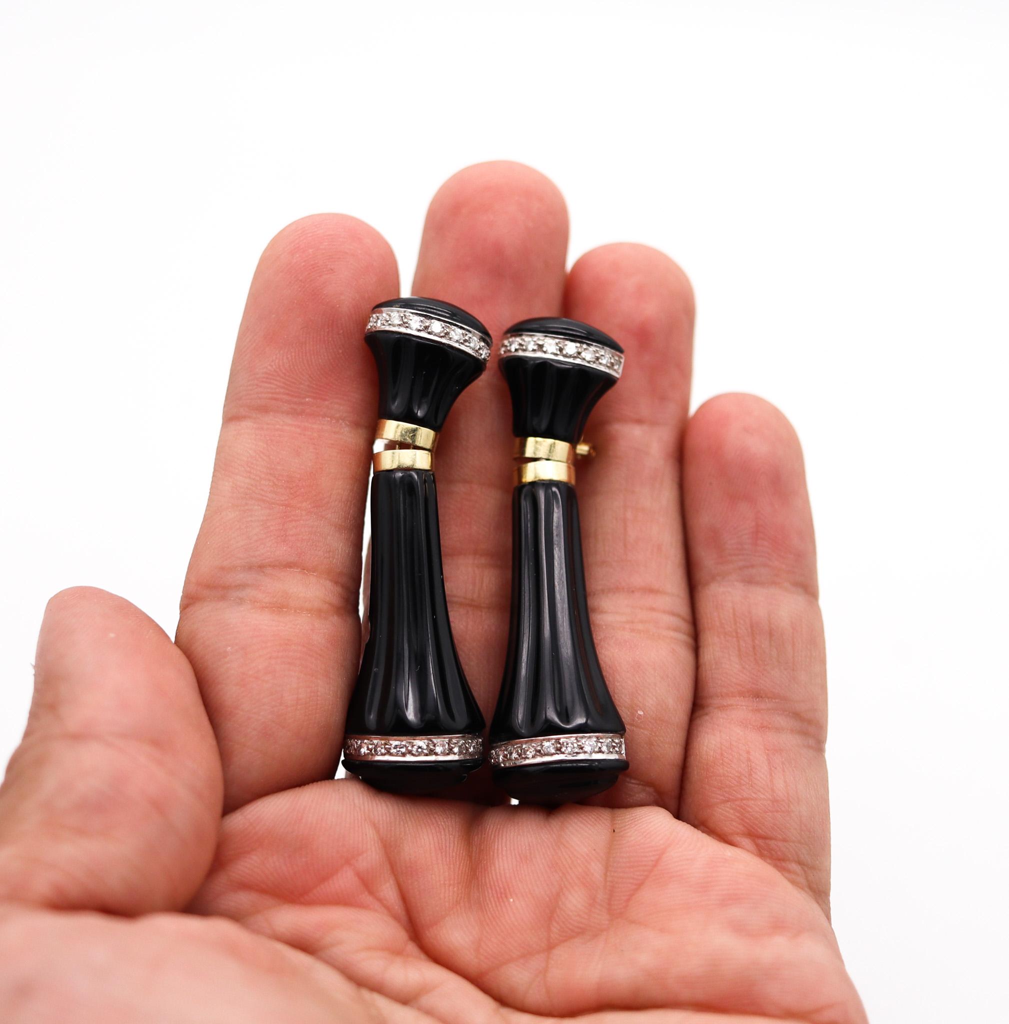 FARAONE MENELLA Onyx Dangle Drop Earrings In 18Kt Yellow Gold With Diamonds For Sale 1