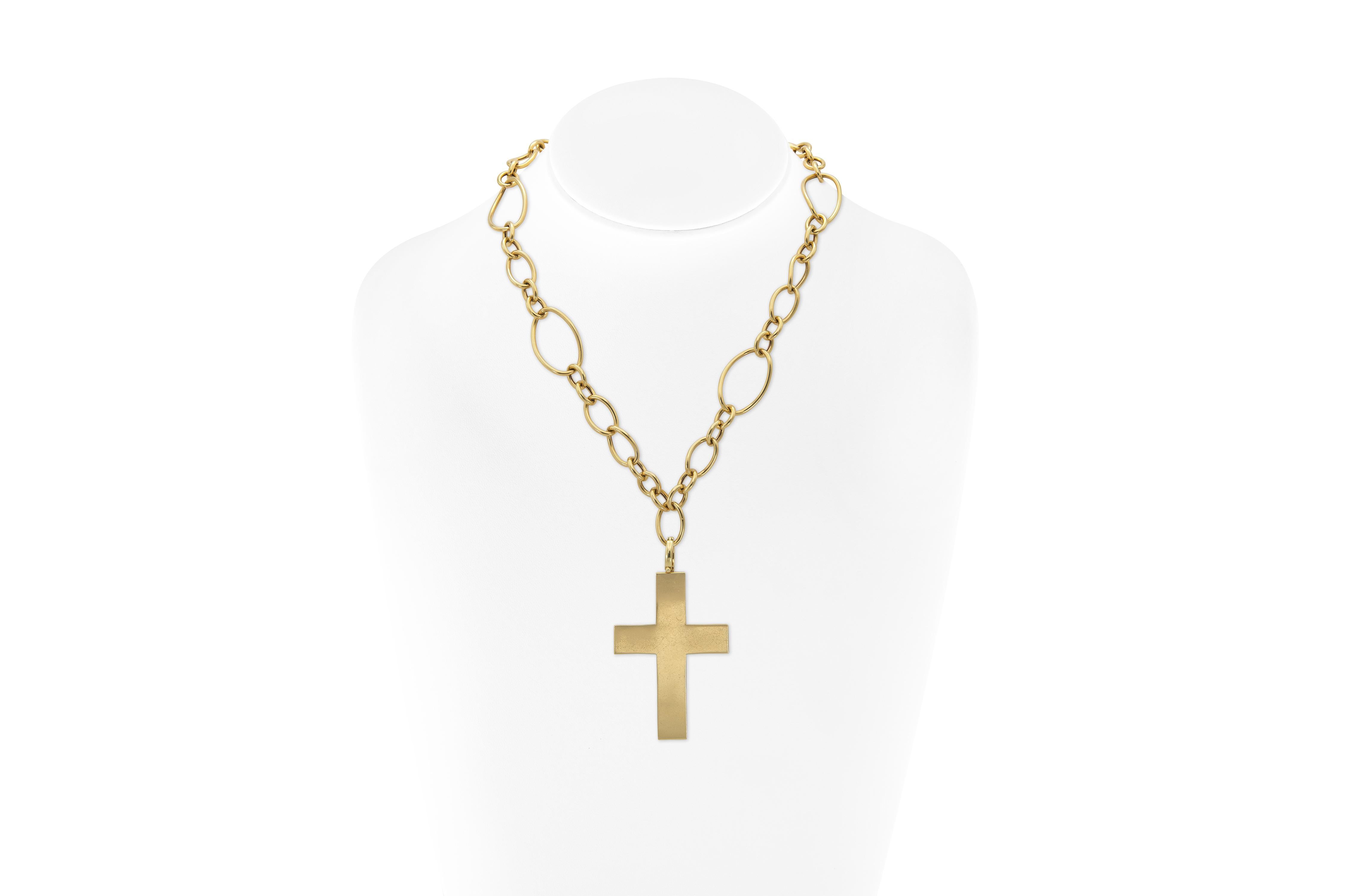 Faraone Mennella Onyx & Gold Cross Pendant Link Necklace In Good Condition For Sale In New York, NY