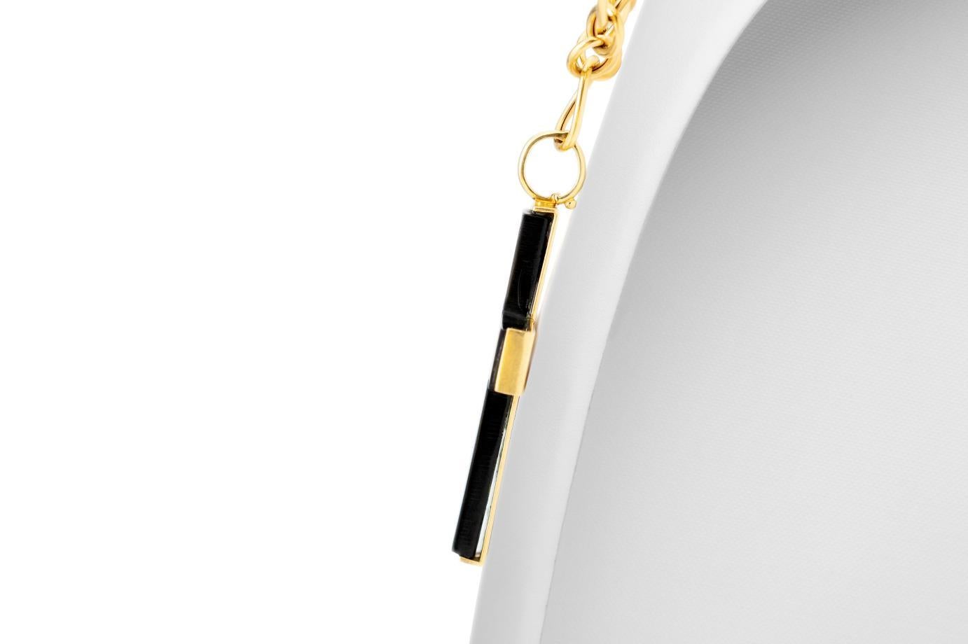 Faraone Mennella Onyx & Gold Cross Pendant Link Necklace For Sale 2