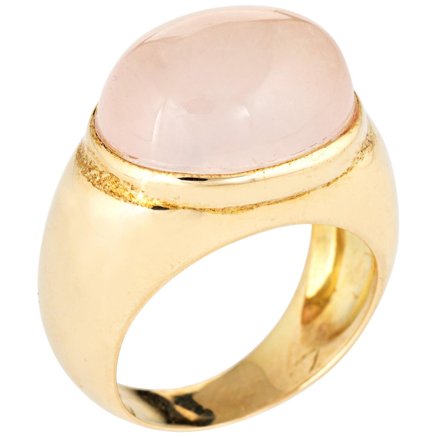 Faraone Mennella Rose Quartz Ring 14 Karat Yellow Gold RFMAS Estate Fine Jewelry