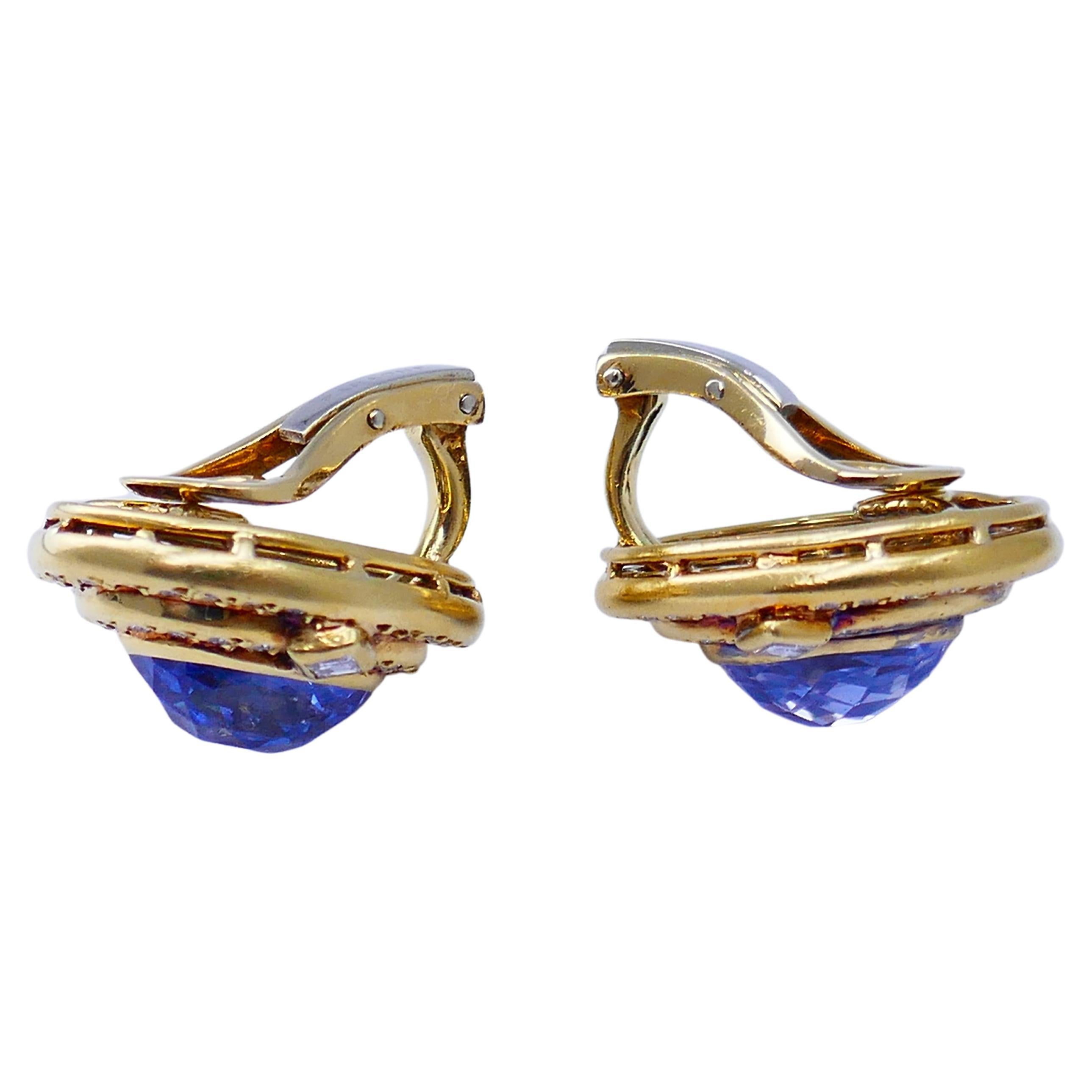 Mixed Cut Faraone Vintage Earrings 18k Gold Sapphire Diamond Italian Estate Jewelry For Sale