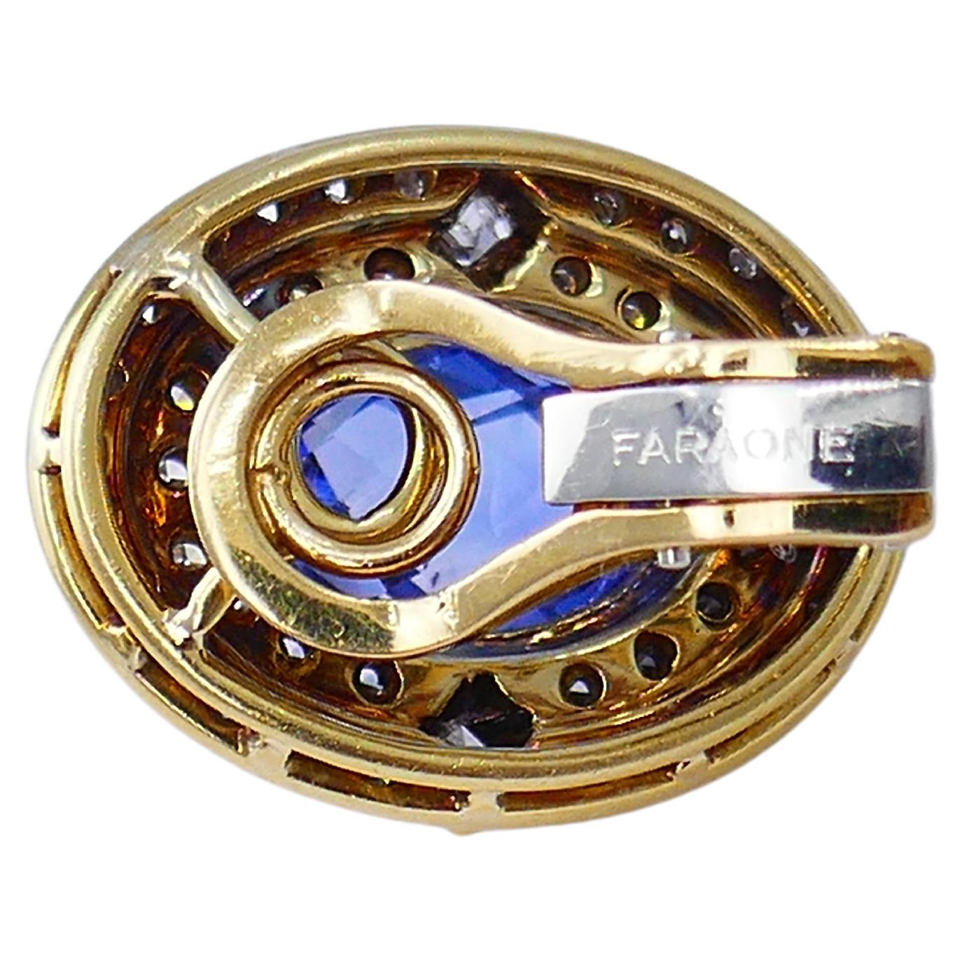 Faraone Vintage Earrings 18k Gold Sapphire Diamond Italian Estate Jewelry In Excellent Condition For Sale In Beverly Hills, CA