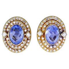 Faraone Retro Earrings 18k Gold Sapphire Diamond Italian Estate Jewelry