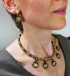 Faraone Gelb Saphir Gold Halskette Ohrringe Set mit Rotguss Metall