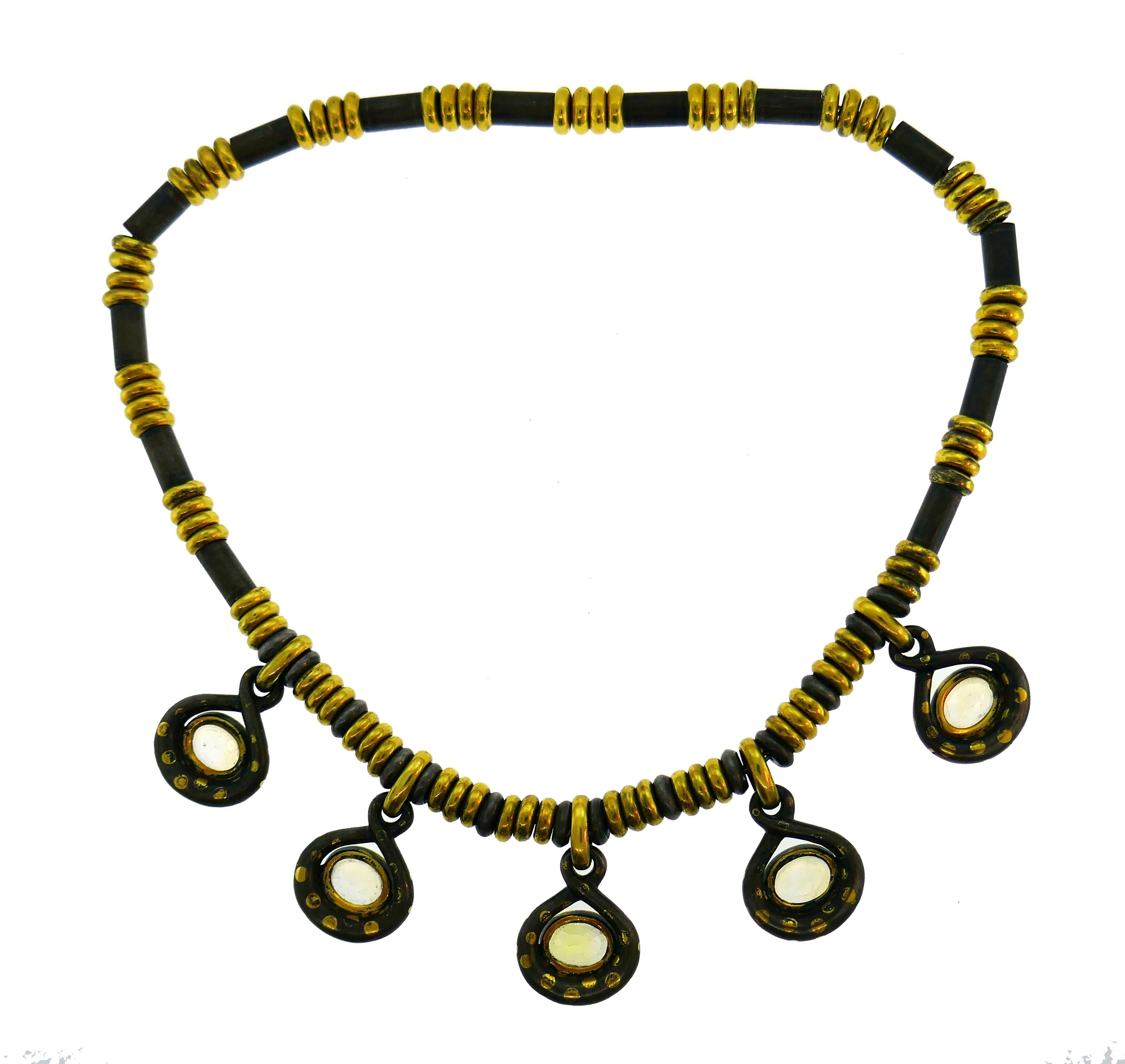 Faraone Yellow Sapphire Gold Necklace Earrings Set with Gun Metal 2