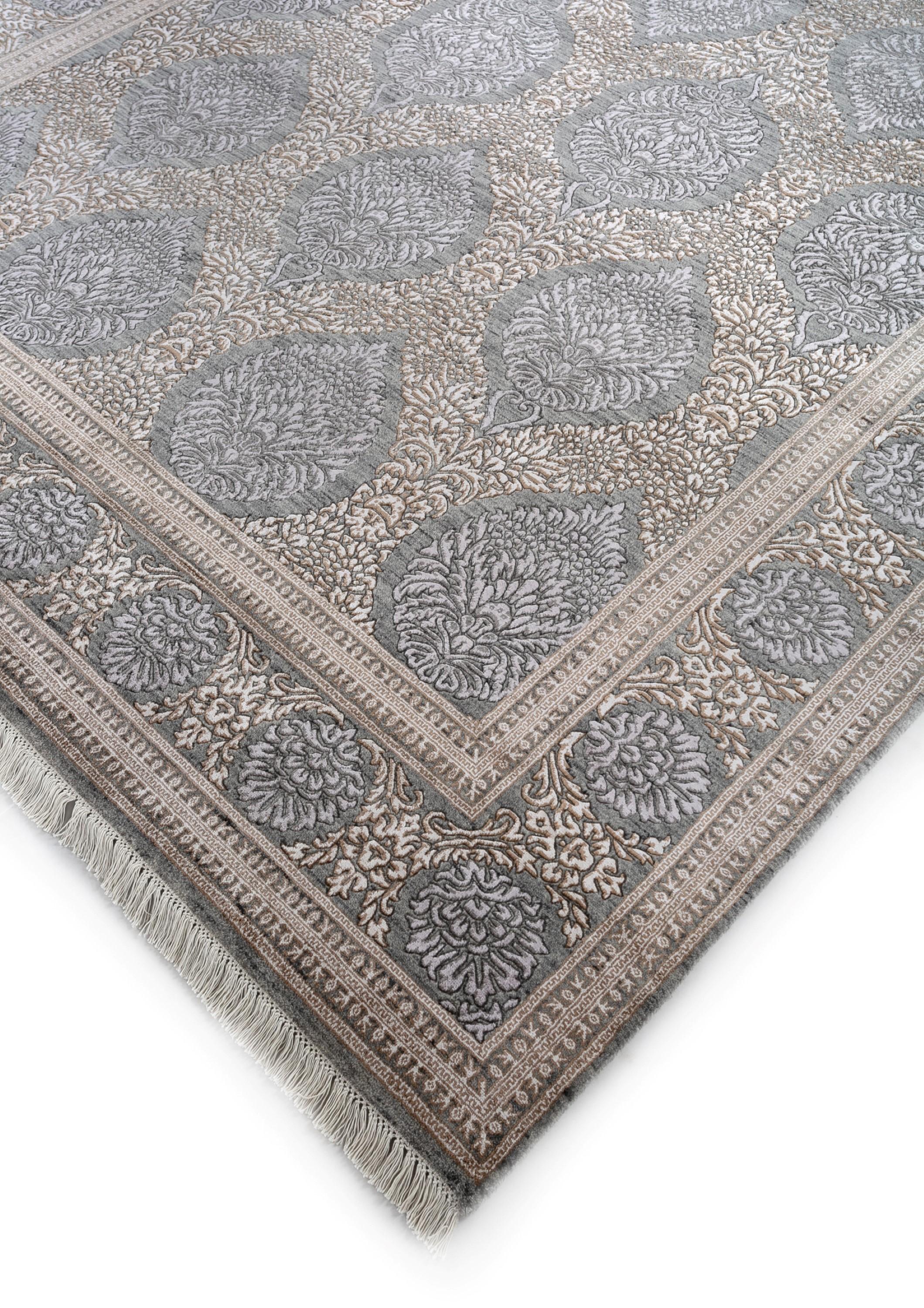 Faraway Flourish Anthrazitgrau & Weiß 225X285 cm Handgeknüpfter Teppich (Indisch) im Angebot