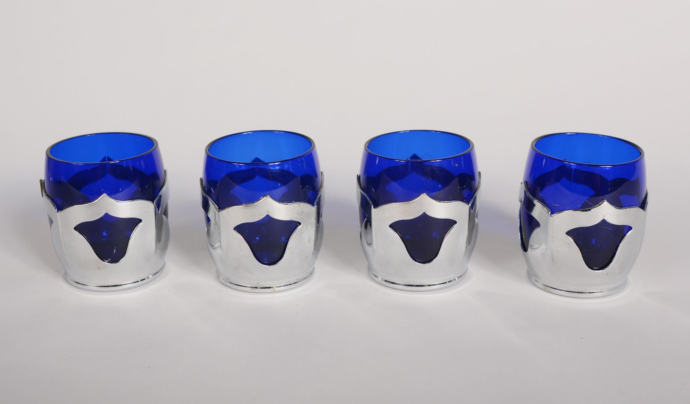 Farber Brothers Art Deco Cobalt Blue Cocktail Shaker and Glasses 1