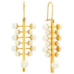 FARBOD 18 Karat Yellow Gold and Pearl Earrings "Branch"