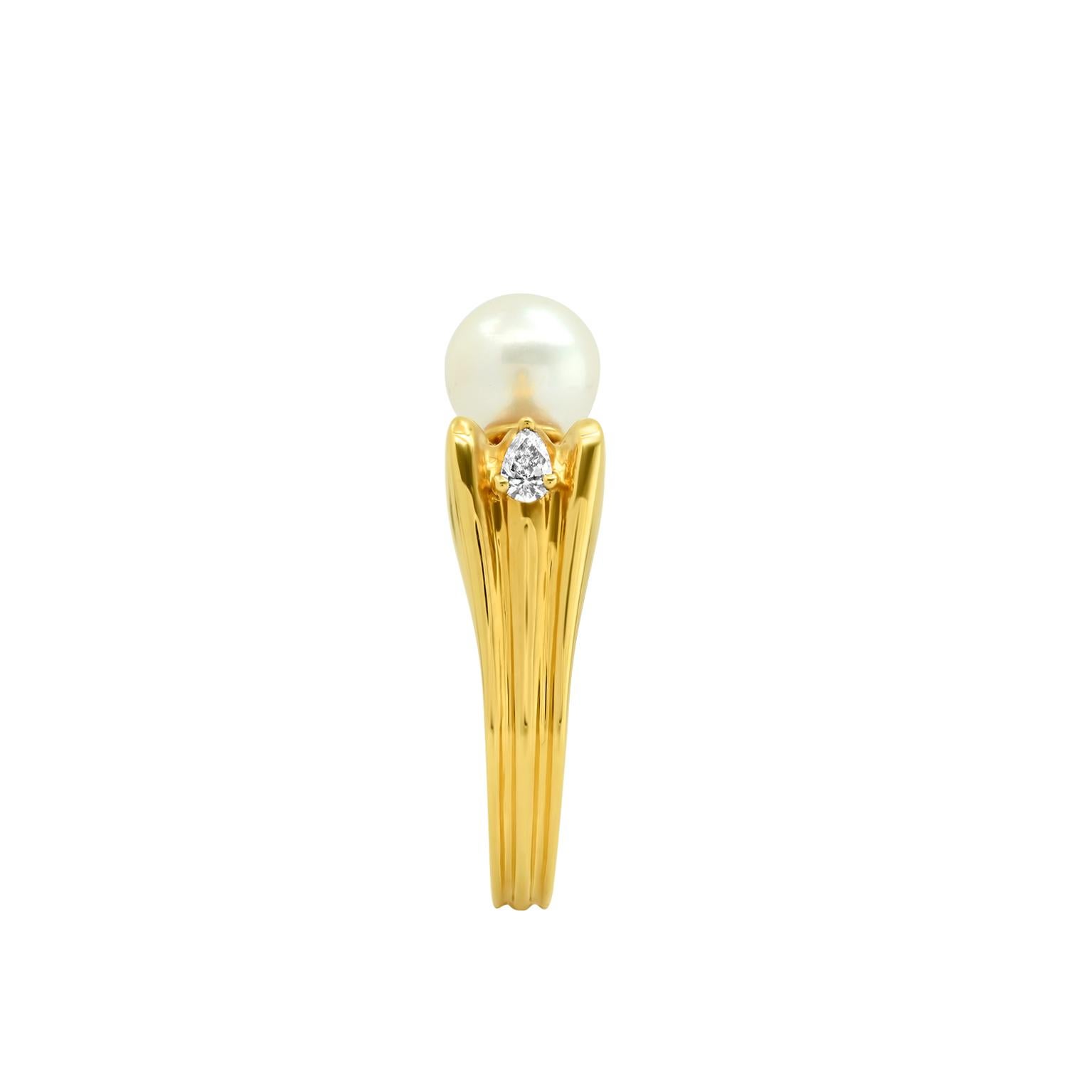 Modern FARBOD 18 Karat Yellow Gold Diamond and Pearl Cocktail Ring 