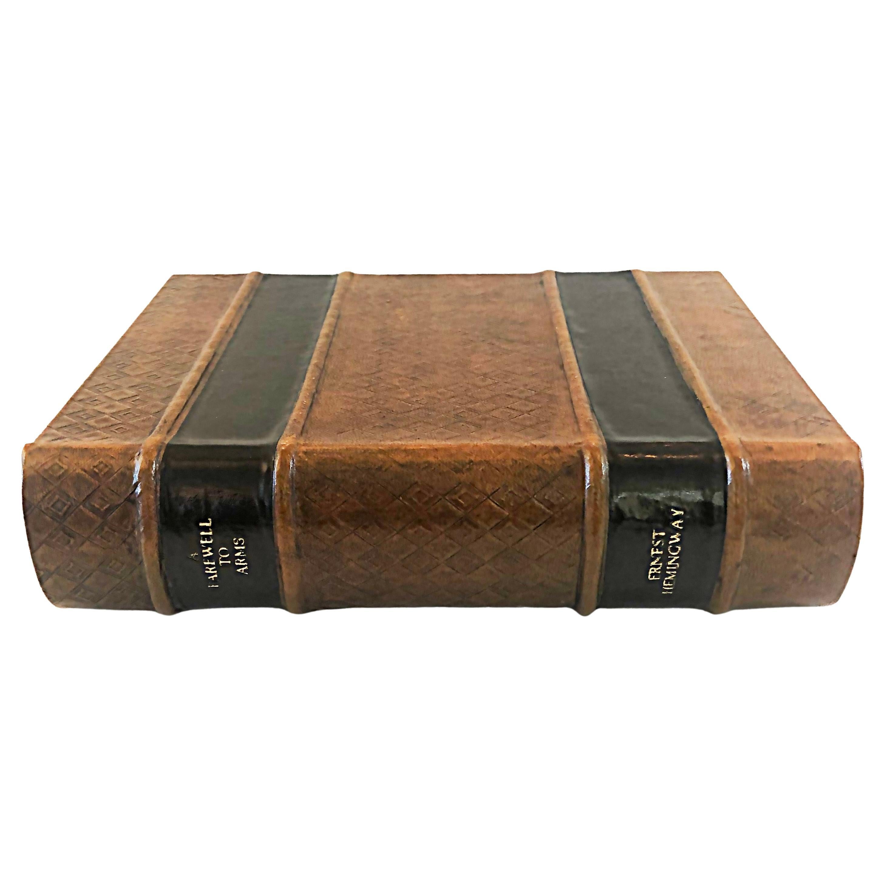 Farewell to Arms Leather Book Wood Box, Maitland Smith Style