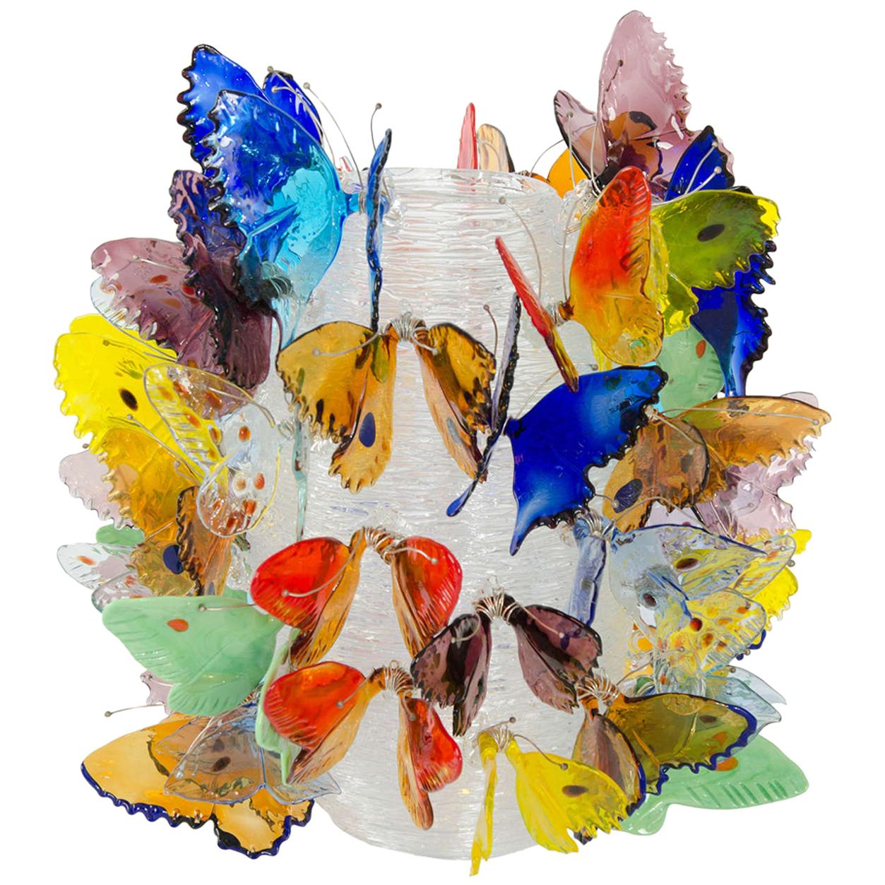 Farfalle, a Limited Edition Mixed Color Butterfly Adorned Vase by Ted Muehling