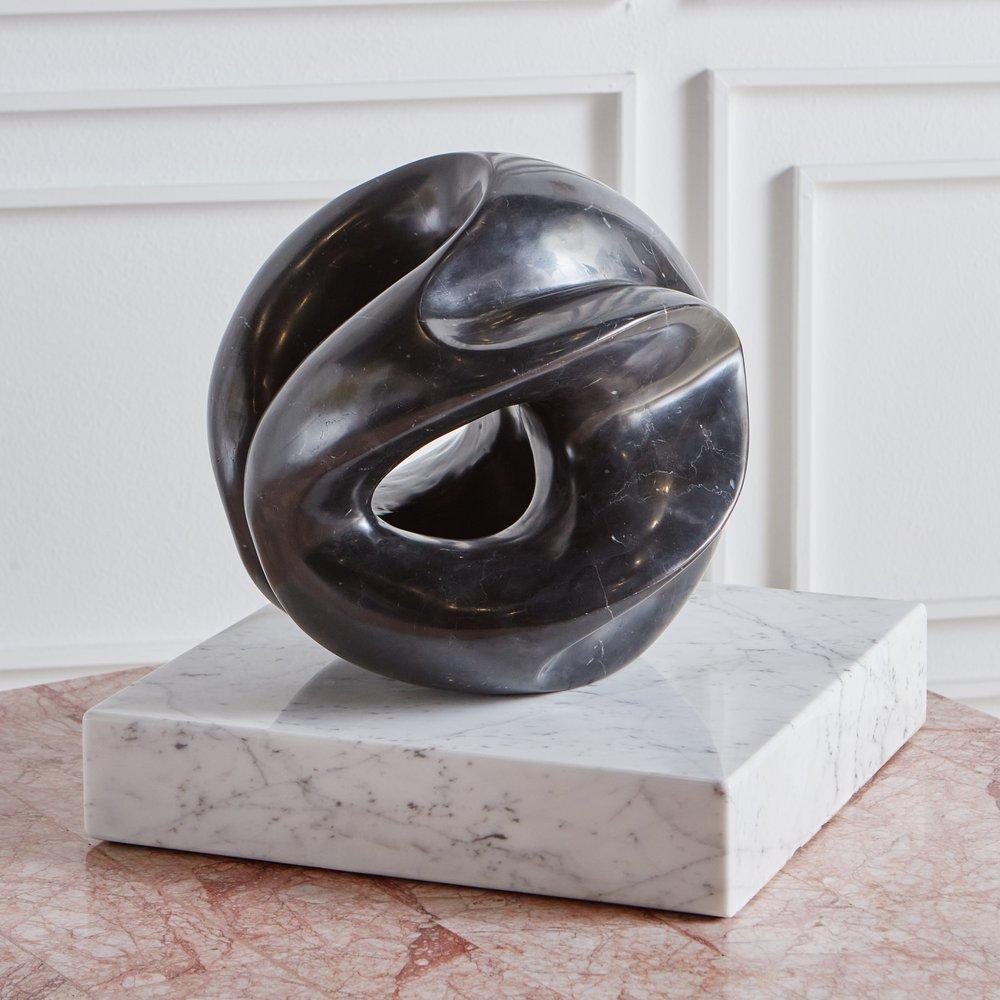 Modern Farfalle Sphere in Black Marble by Karl Geckler