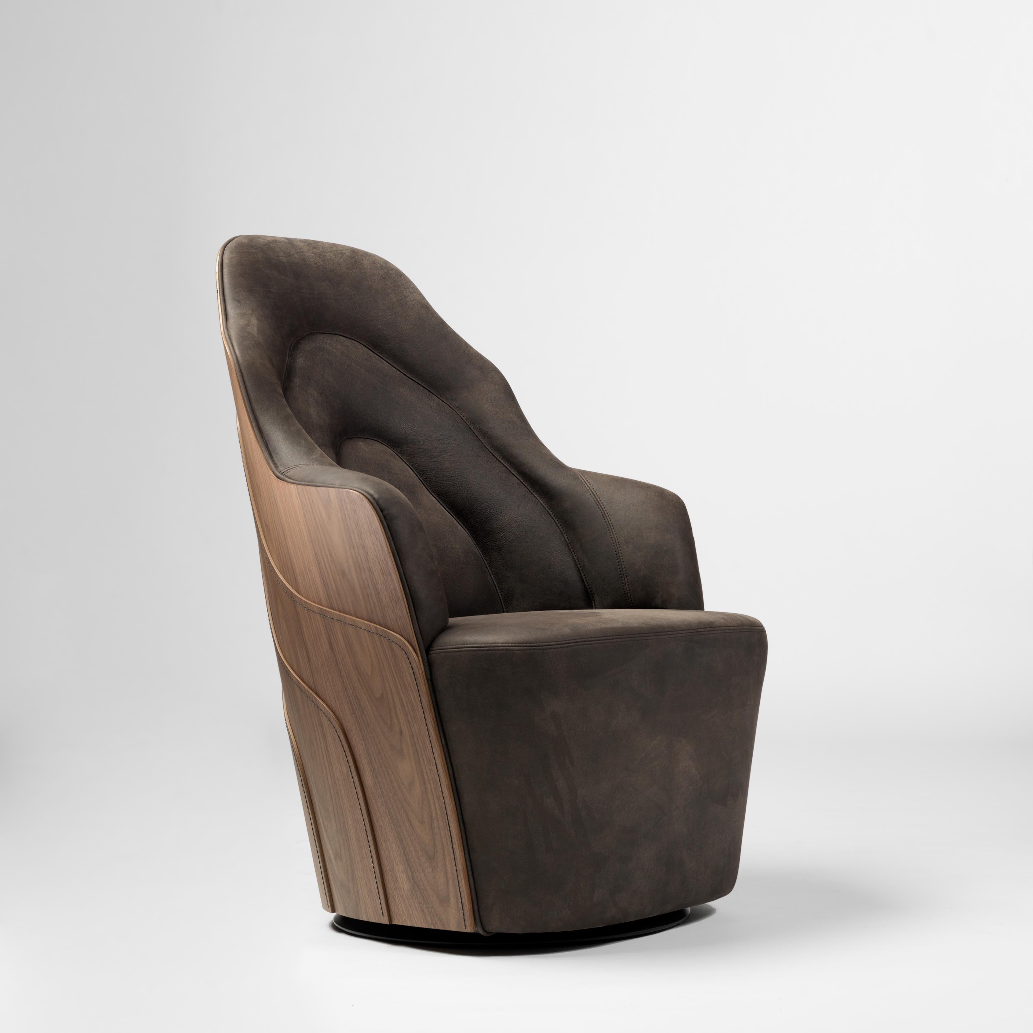 Modern Färg & Blanche Contemporary Brown Leather Couture Armchair for BD Barcelona