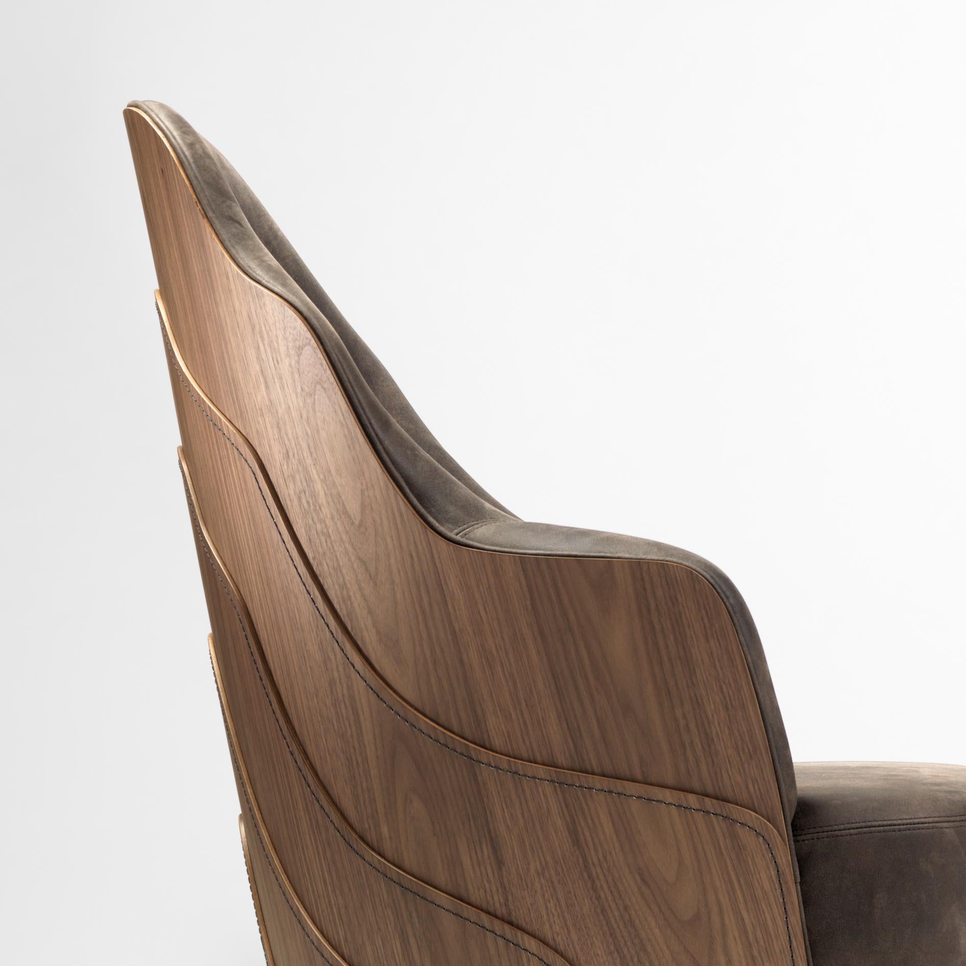 Spanish Färg & Blanche Contemporary Brown Leather Couture Armchair for BD Barcelona