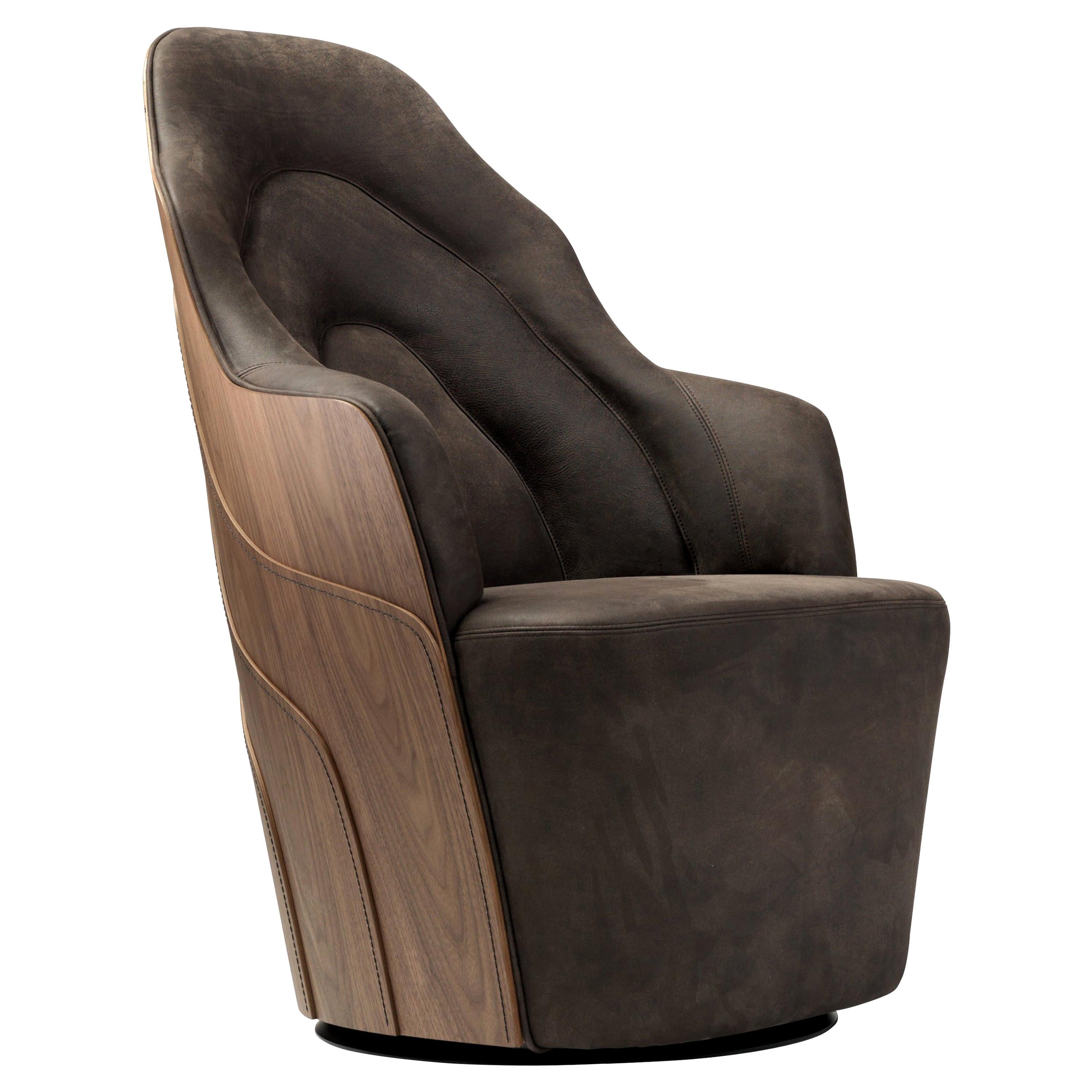 Färg & Blanche Fauteuil Couture contemporain en cuir brun pour BD Barcelona