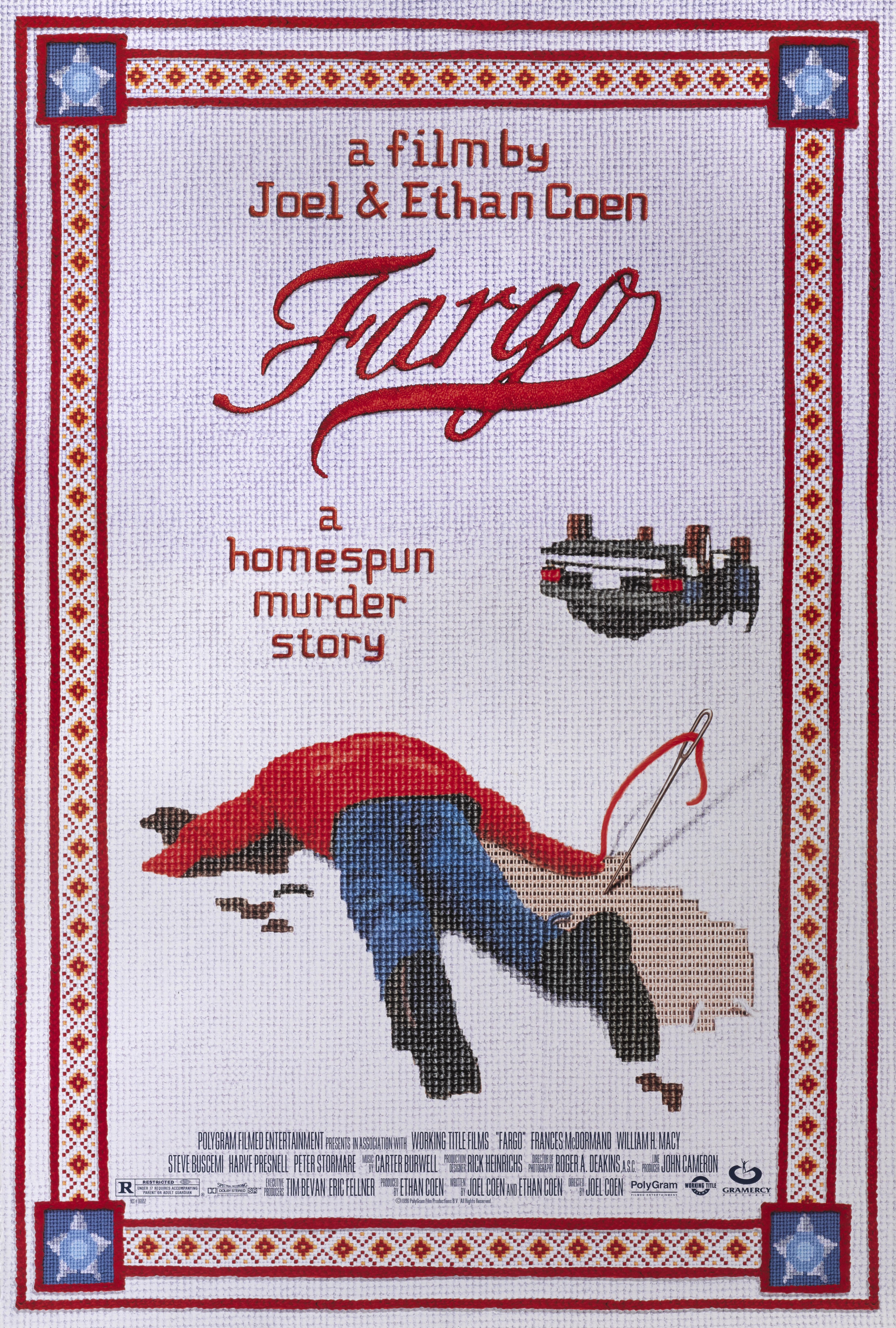 Originales US-Filmplakat für den Krimi der Coen-Brüder von 1996 mit Frances McDormand, William H. Macy und Steve Buscemi in den Hauptrollen.
Das Plakat ist ungefaltet und würde in einem sehr stabilen Rohr verschickt werden.
 