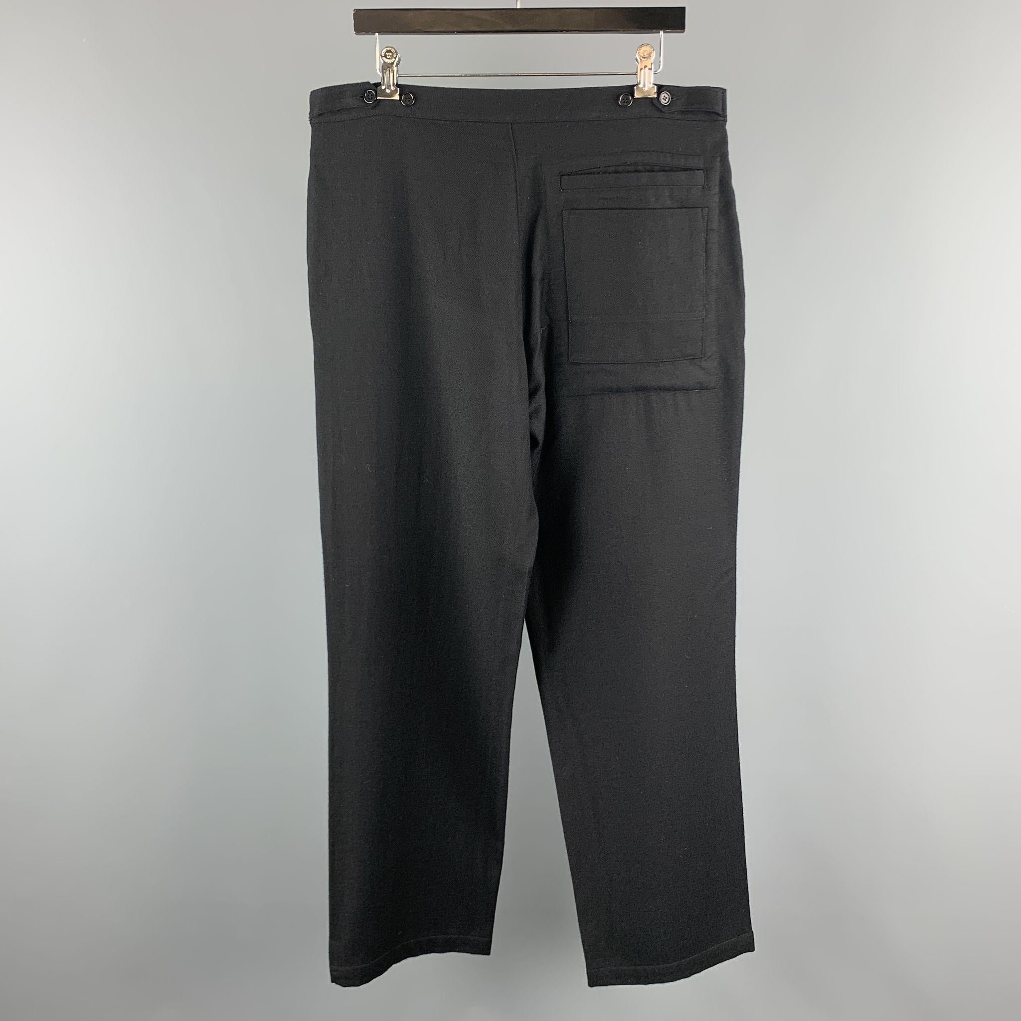 FARHI Size 34 Black Solid Wool Zip Fly Casual Pants In Excellent Condition In San Francisco, CA