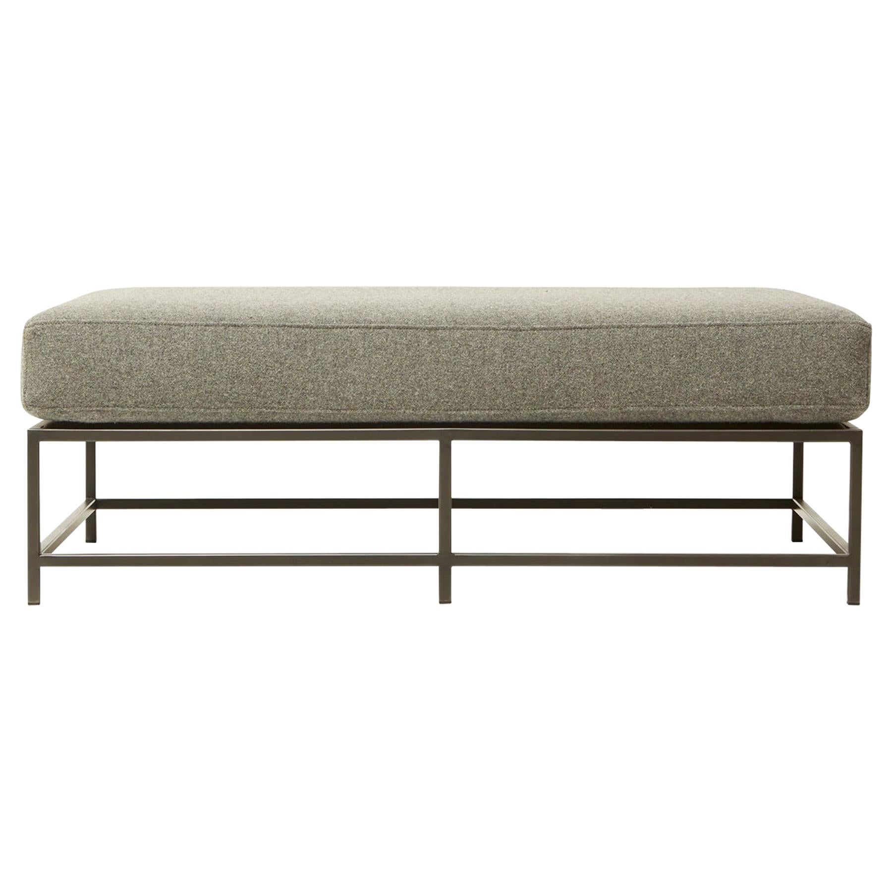 Faribault Grey Wool and Blackened Steel Bench For Sale