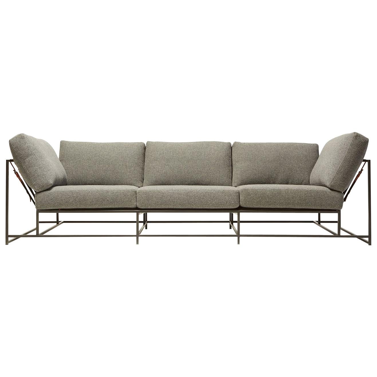 Faribault Grey Wool and Blackened Steel Sofa